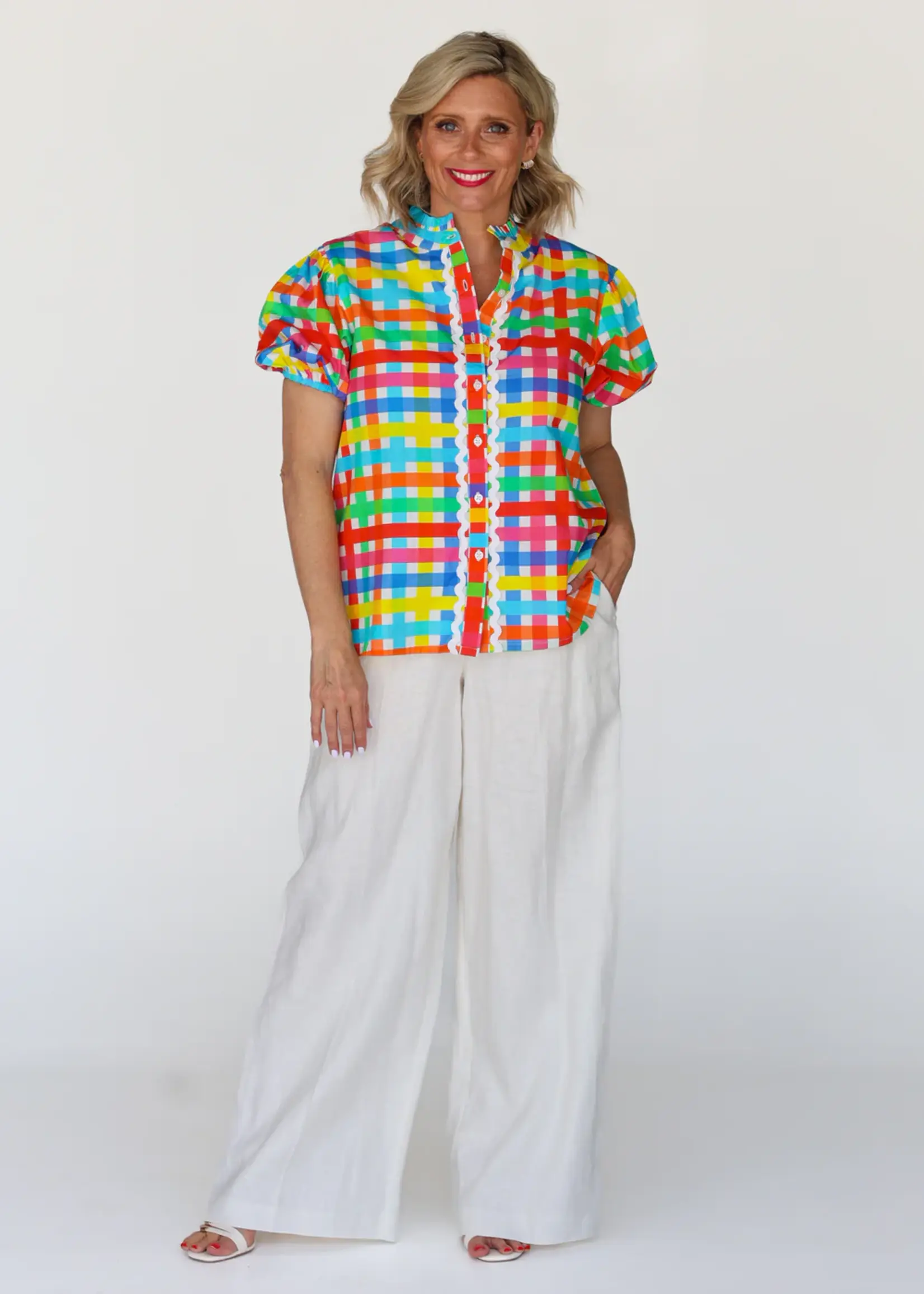 Liv & Milly Chloe Shirt Neon Gingham