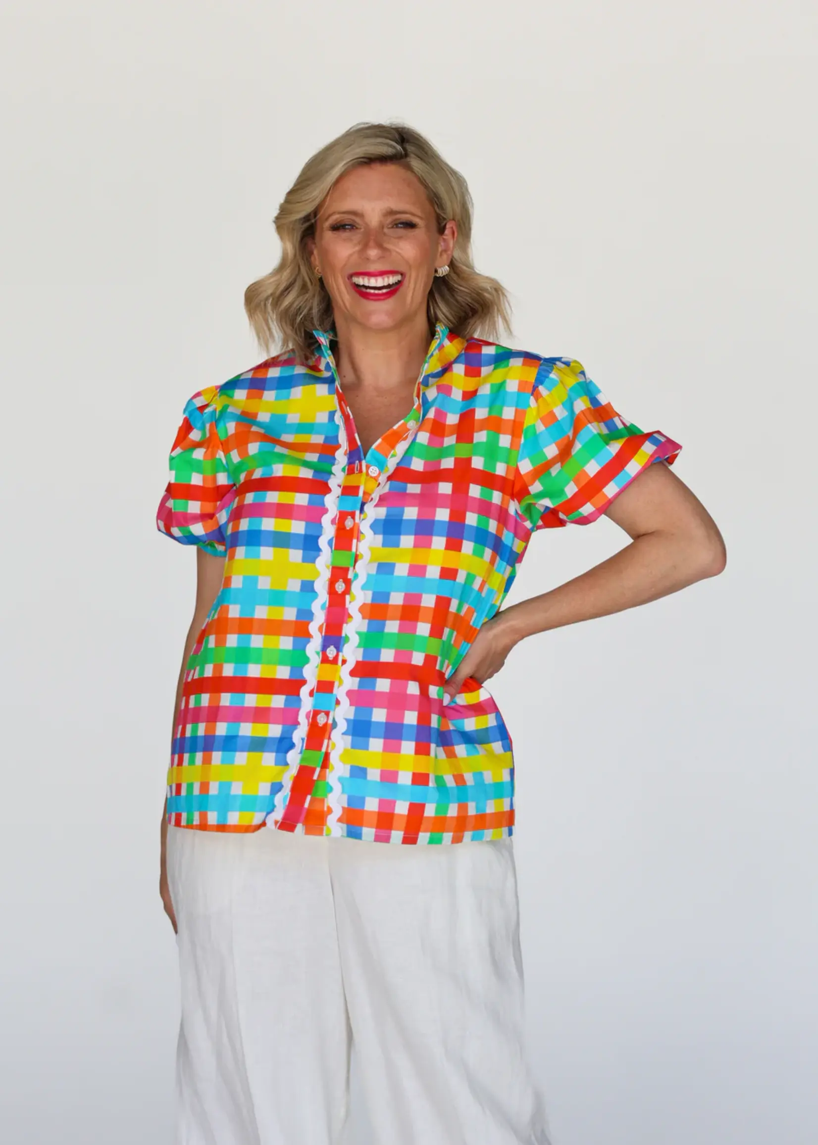 Liv & Milly Chloe Shirt Neon Gingham