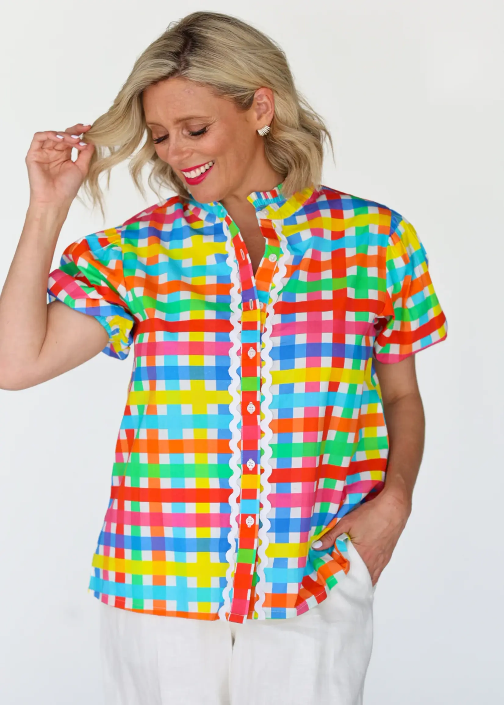 Liv & Milly Chloe Shirt Neon Gingham