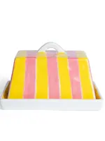 Large Butter Dish - Pink & Yellow Stripe