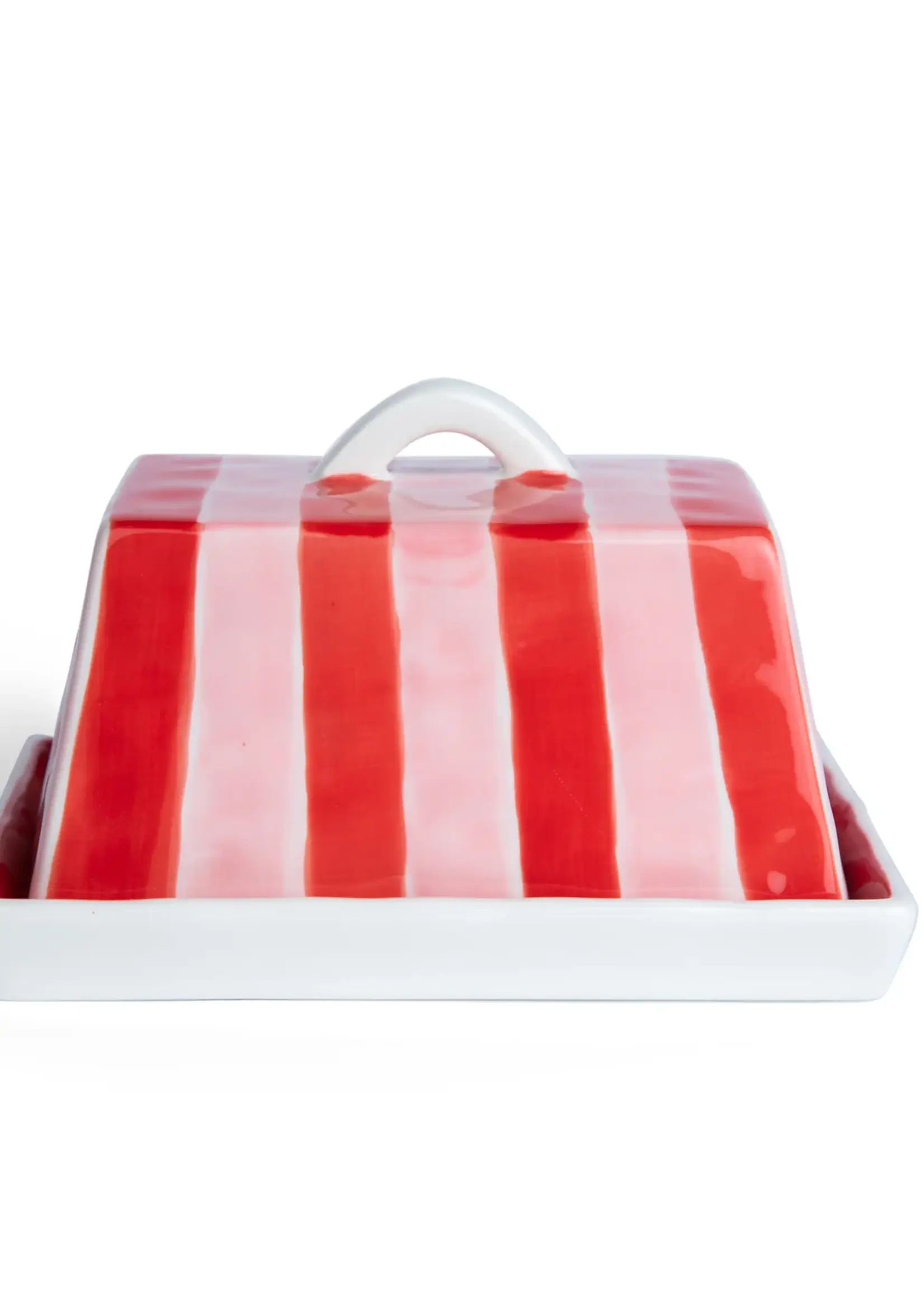 Large Butter Dish - Red & Pink Stripe