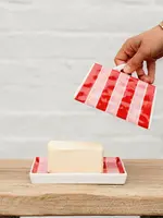 Large Butter Dish - Red & Pink Stripe