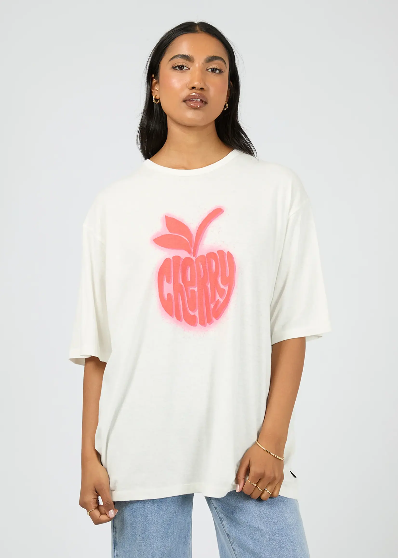 All About Eve Cherry Spray Oversized Tee - Vintage White