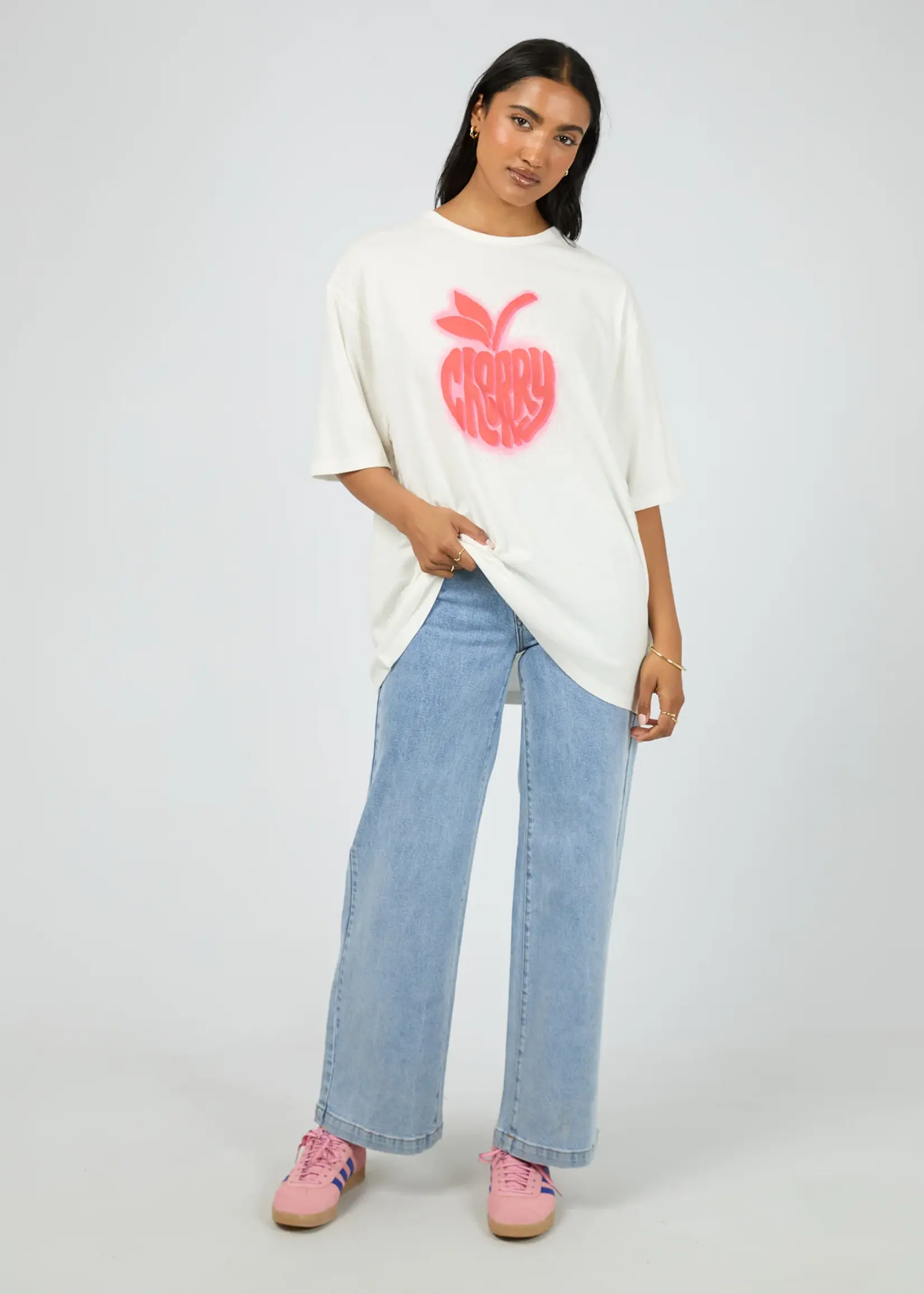 All About Eve Cherry Spray Oversized Tee - Vintage White