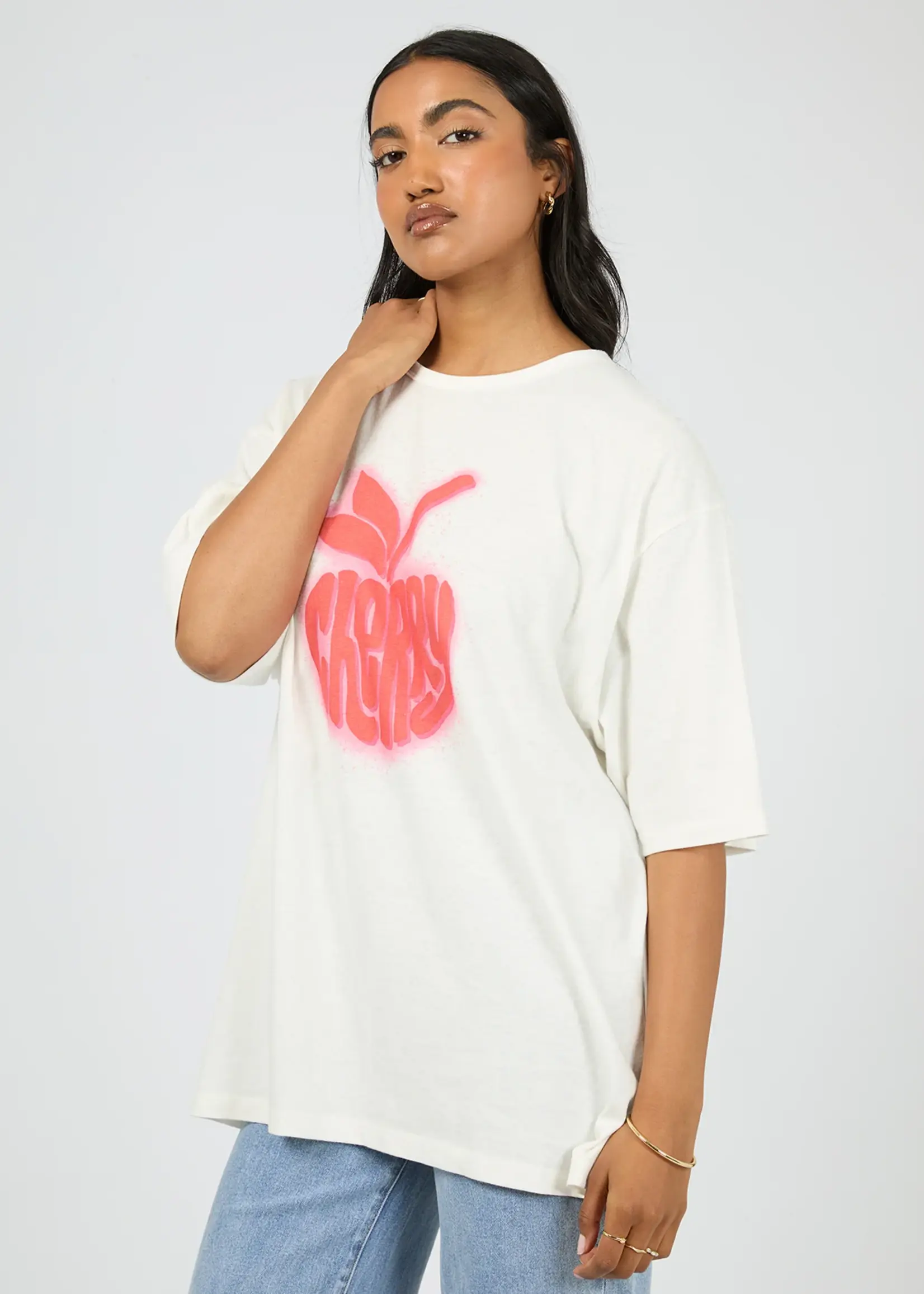 All About Eve Cherry Spray Oversized Tee - Vintage White