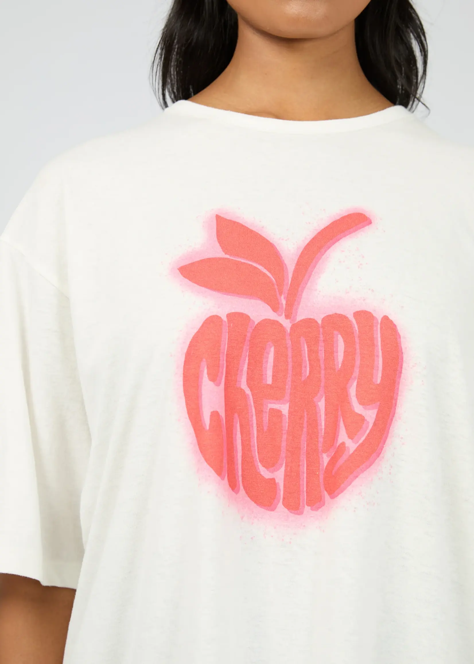 All About Eve Cherry Spray Oversized Tee - Vintage White