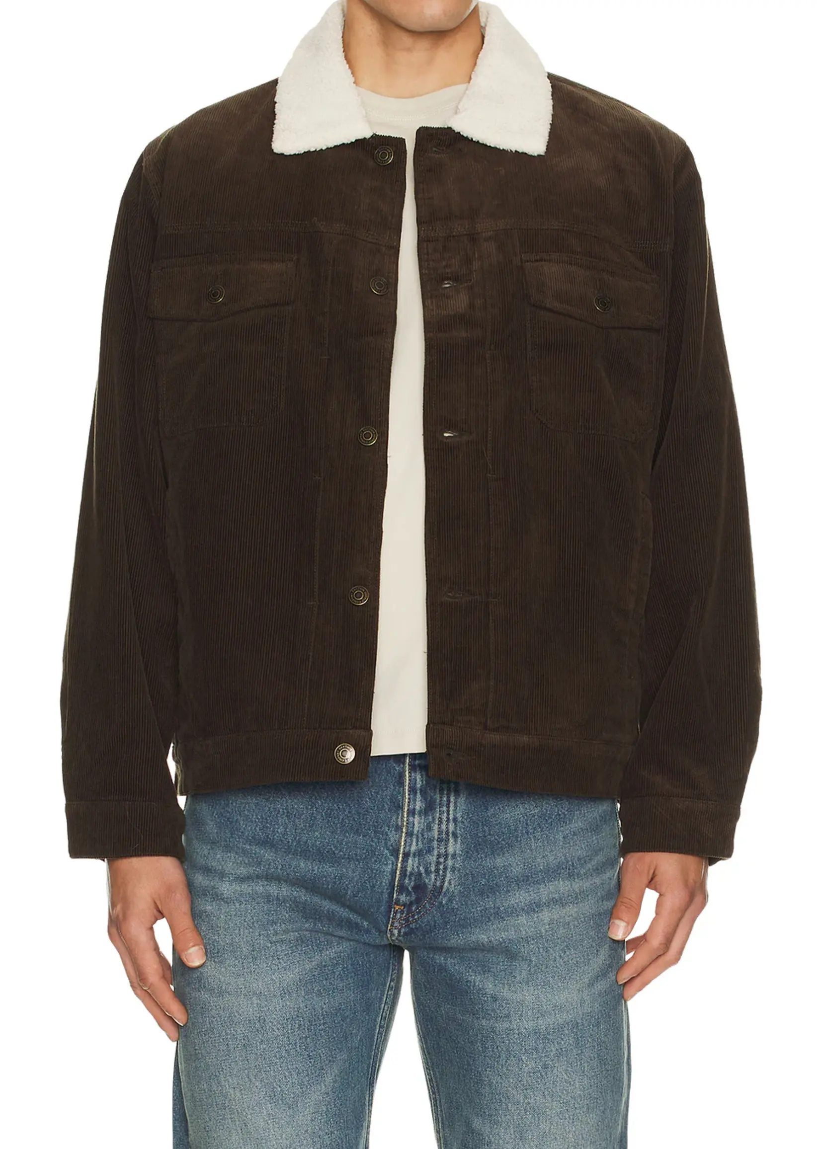 Rhythm Flannel Lined Cord Trucker - Chocolate