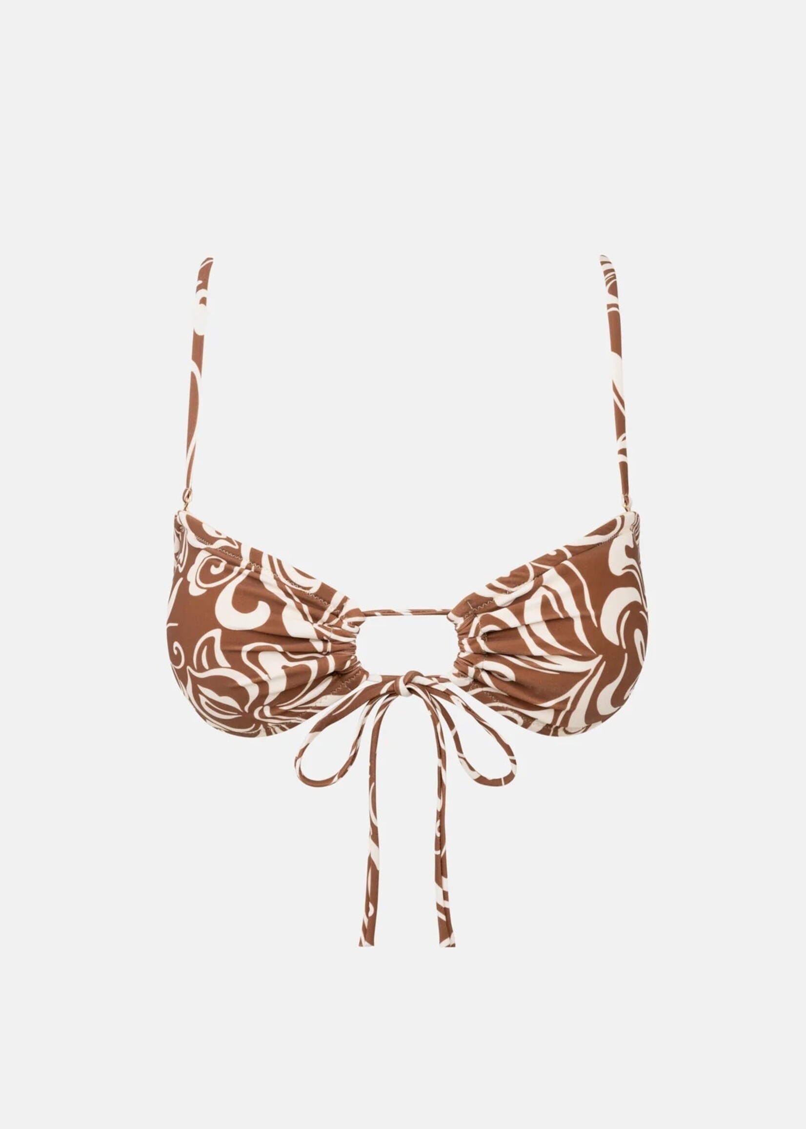 Rhythm Kai Floral Tie Front Bandeau Top - Chocolate