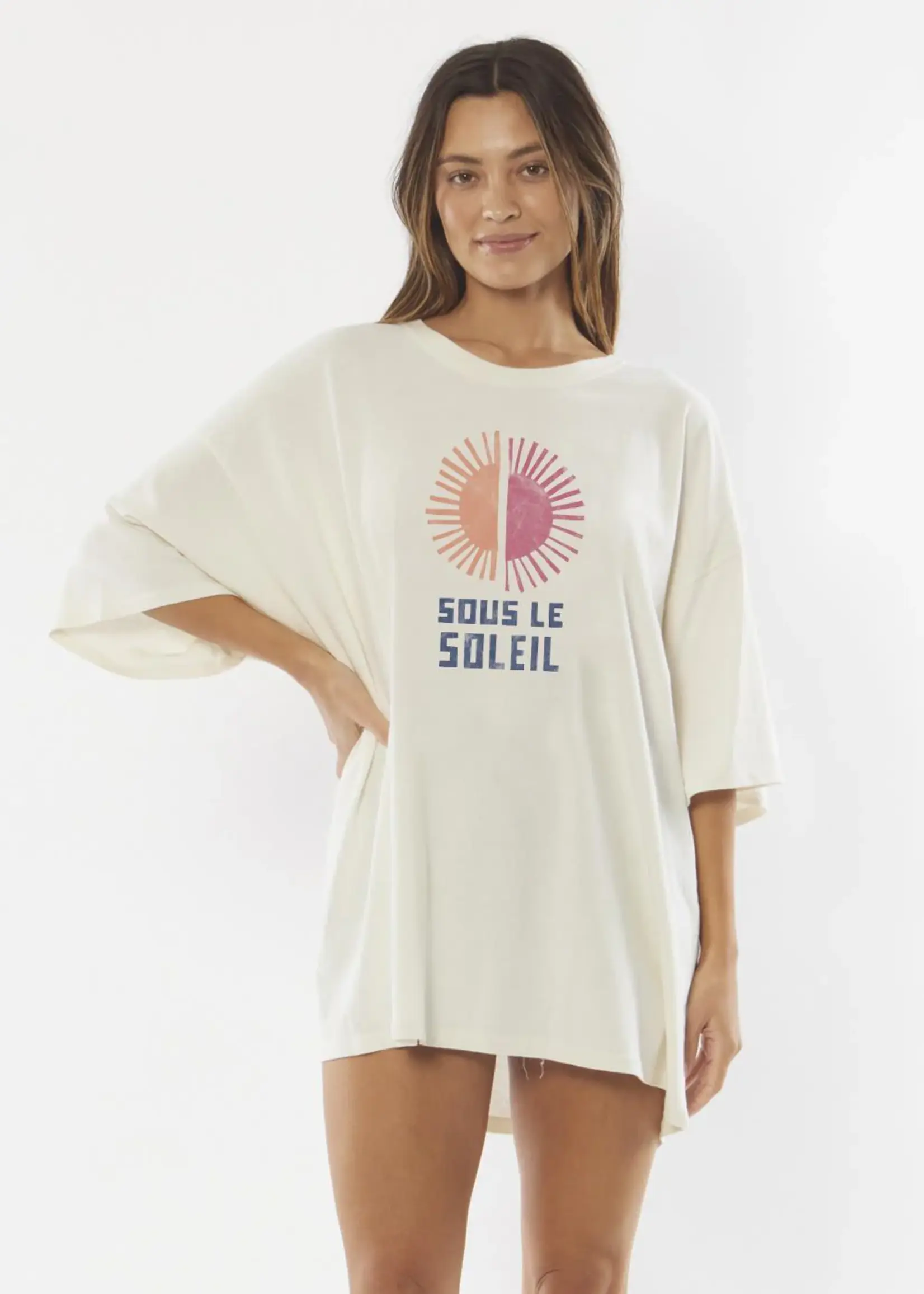 Soleil SS Knit Boyfriend Tee - Vintage White