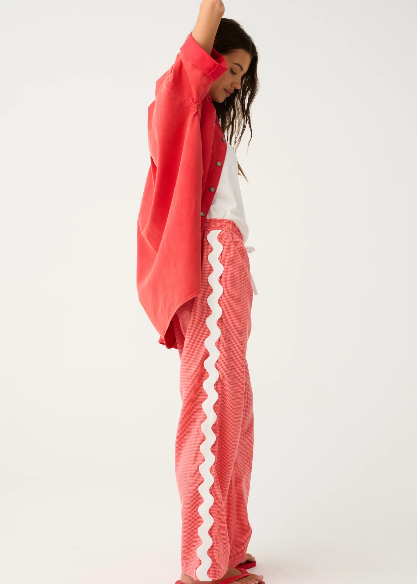 cartel and willow Blair Beach Pant - Coral Gingham
