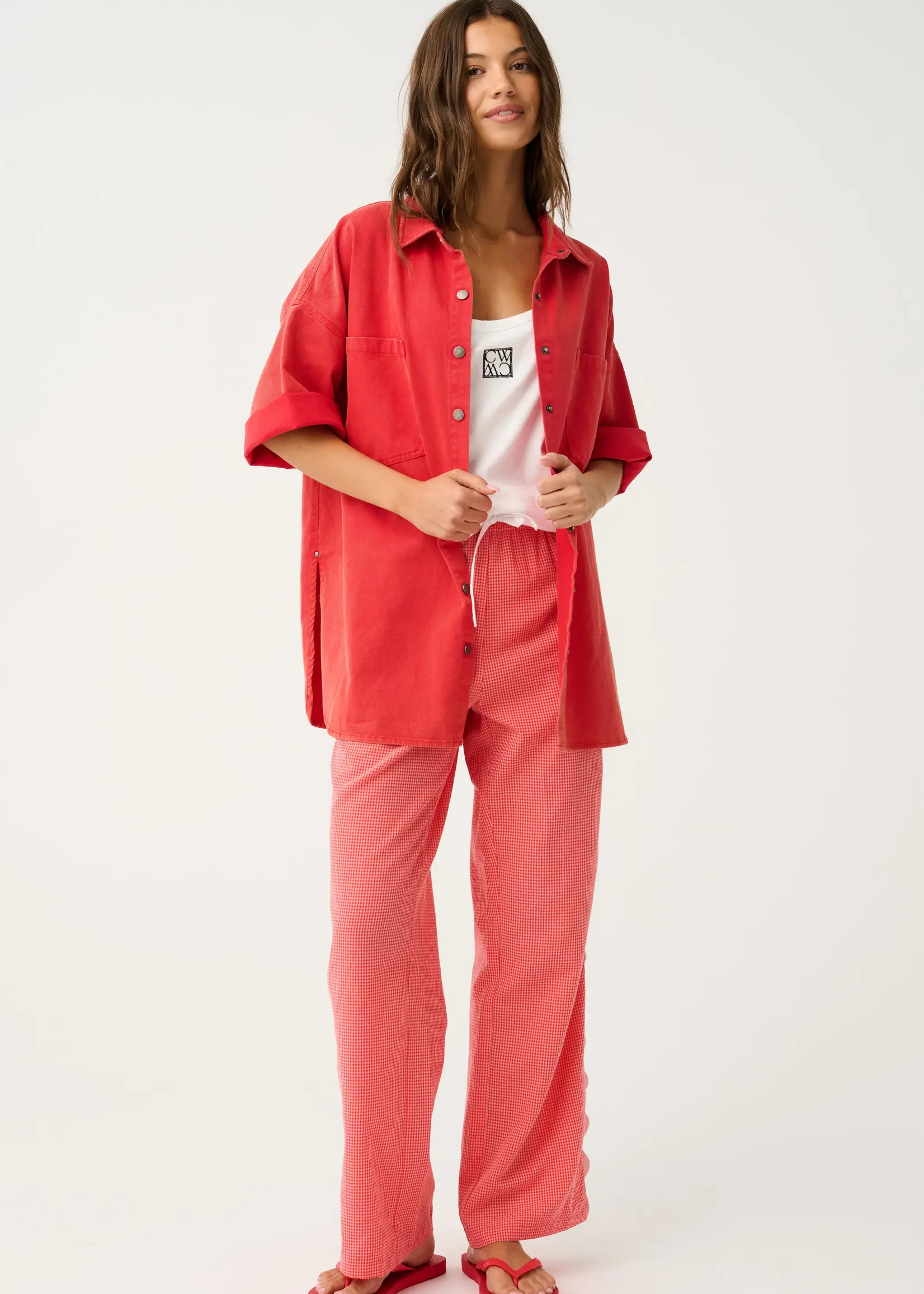 cartel and willow Blair Beach Pant - Coral Gingham