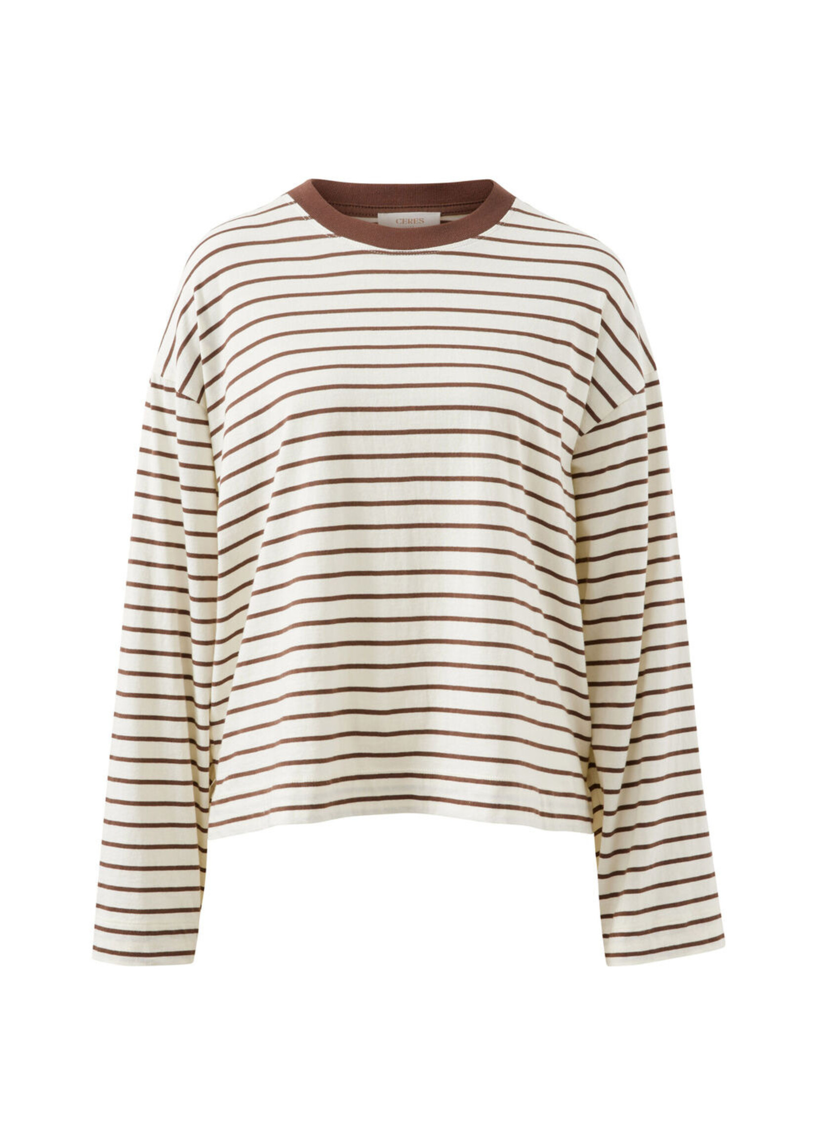 Ceres Life Beau Long Sleeve Slouchy Tee - Milk/Brunette Brown Stripe