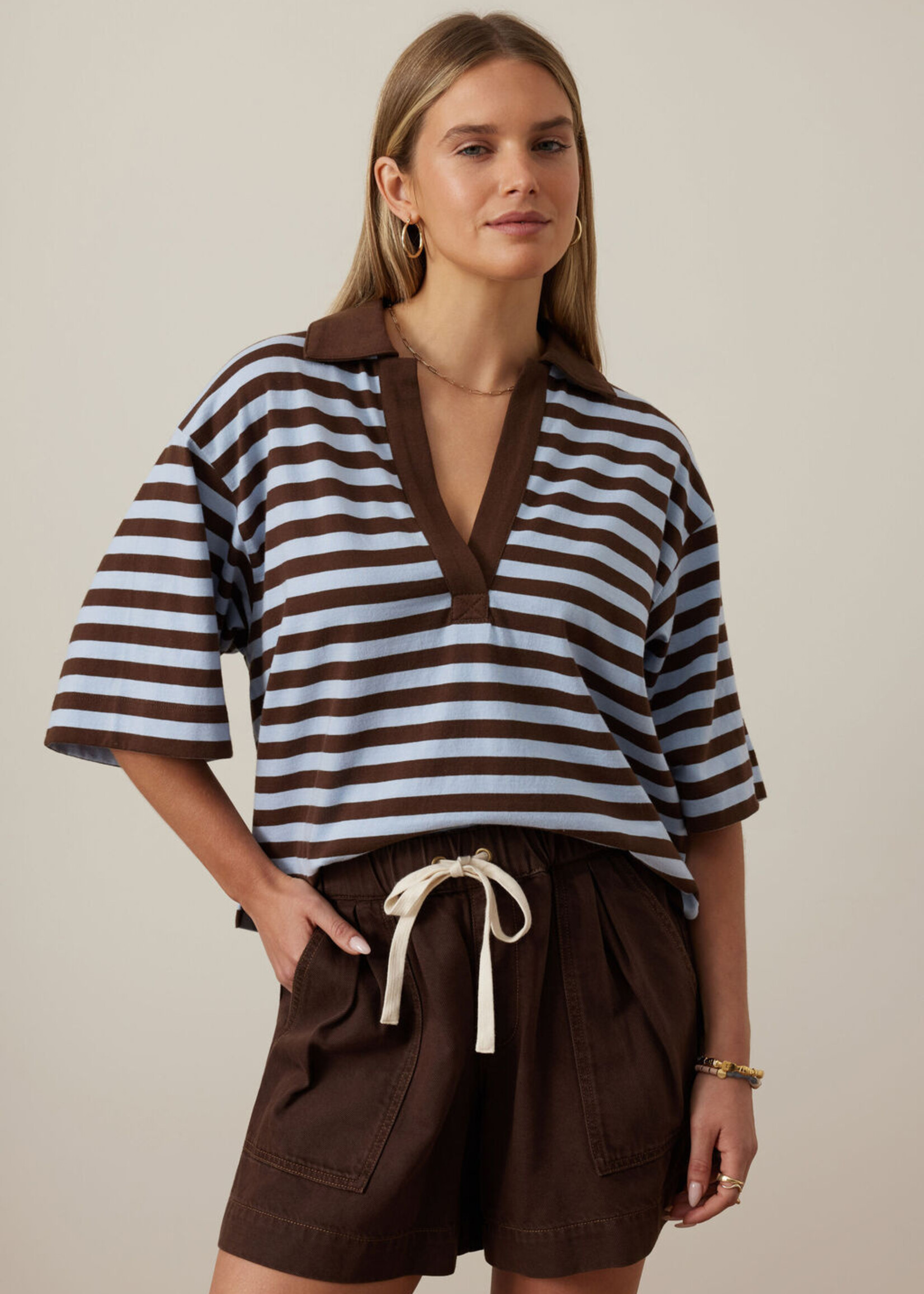 Ceres Life Arlie Short Sleeve Rugby - Choc/Chalk Stripe