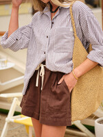 Ceres Life Miya Shirt - Brown White Small Stripe