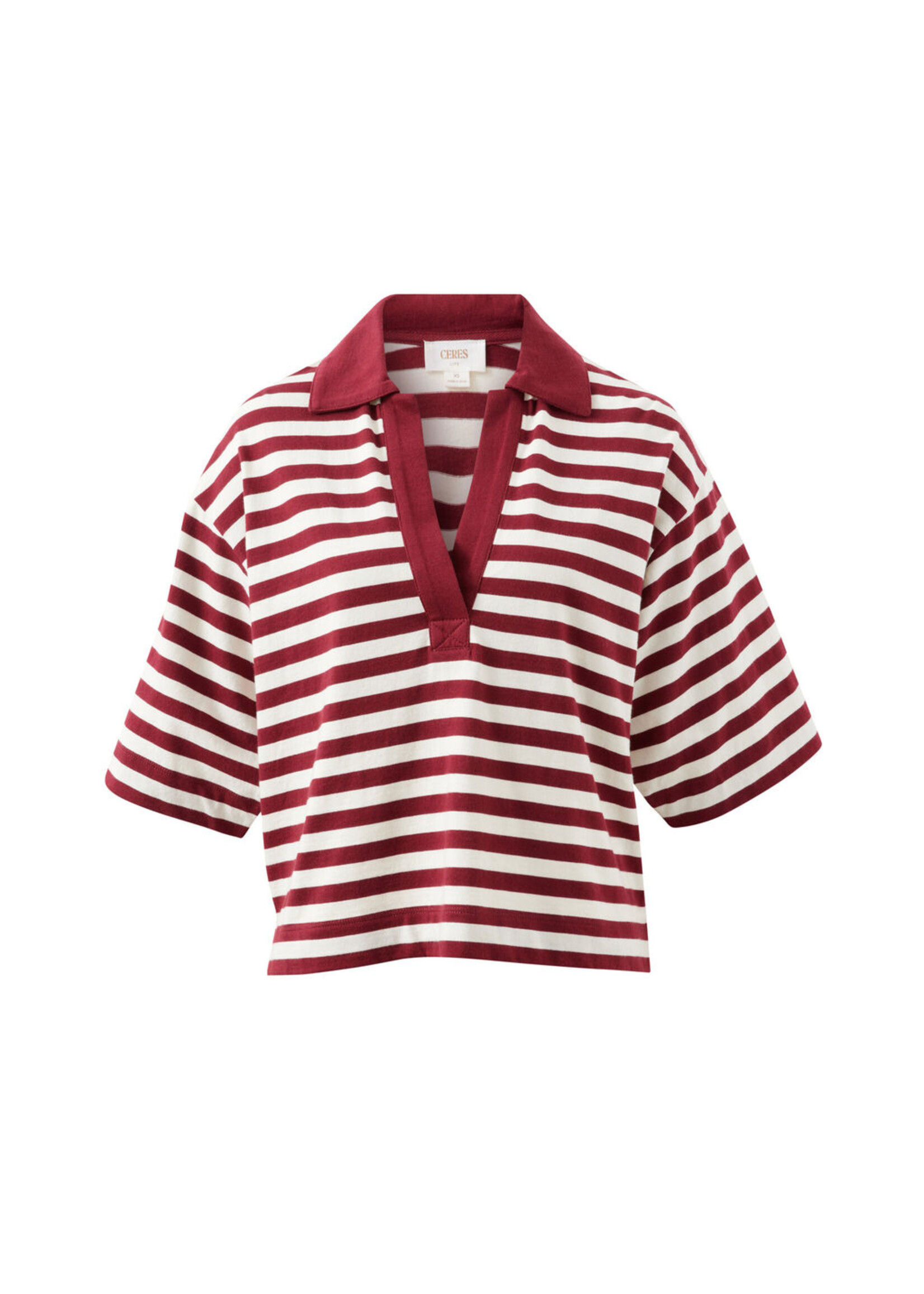 Ceres Life Arlie Short Sleeve Rugby - Burgundy/Milk Stripe
