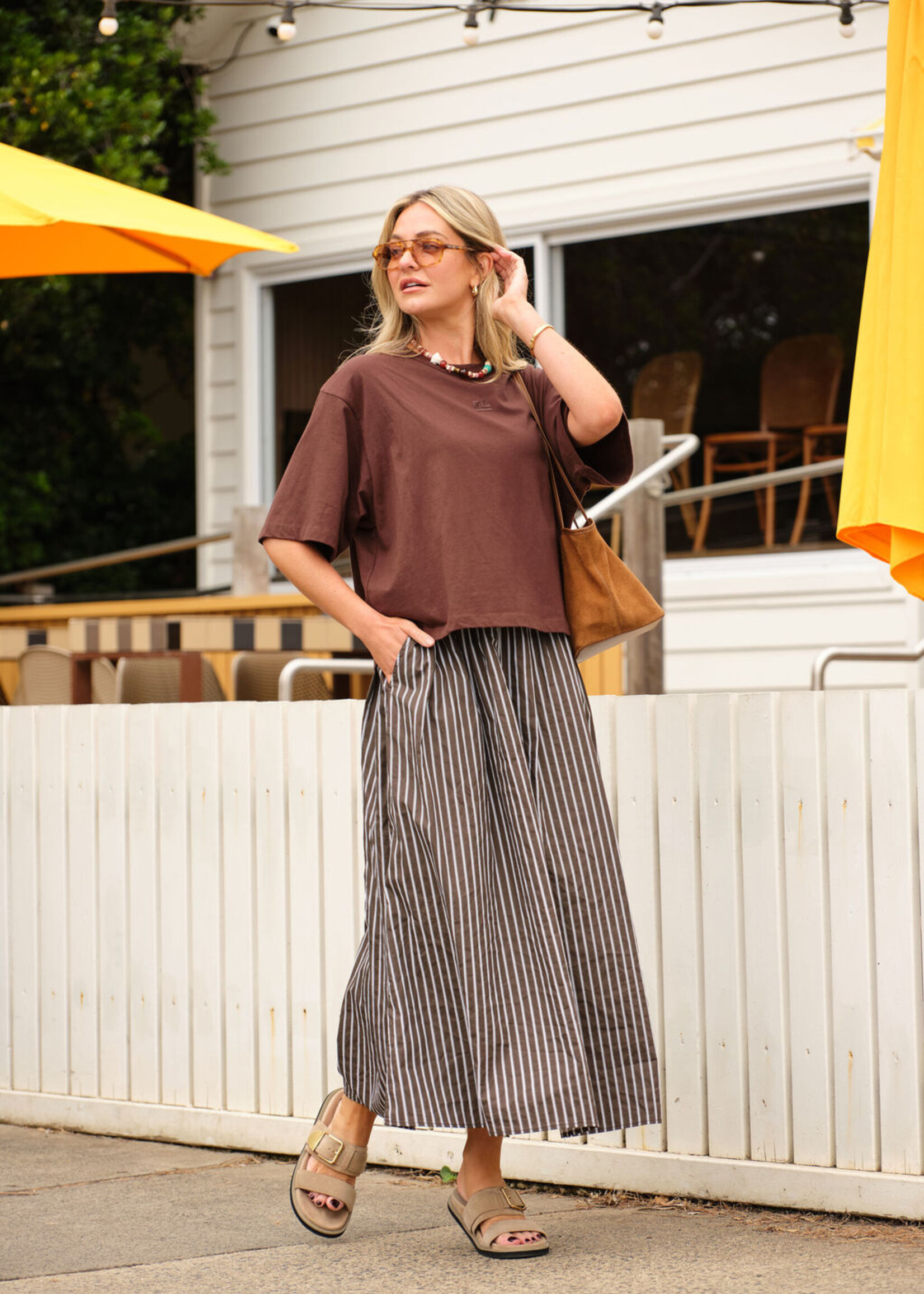 Ceres Life Florence Maxi Skirt - Chocolate White Stripe
