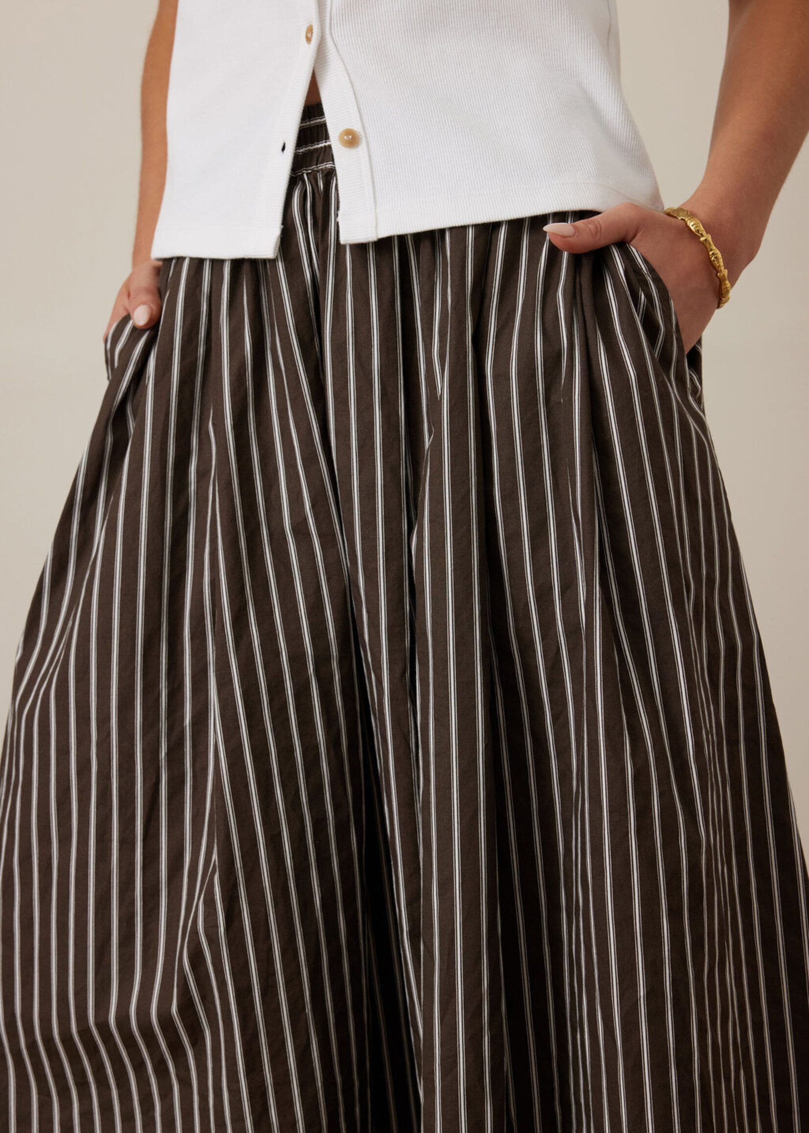Ceres Life Florence Maxi Skirt - Chocolate White Stripe