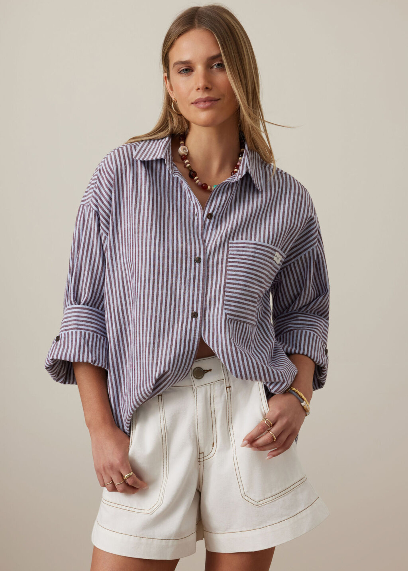 Ceres Life Miya Shirt - Wine Blue Small Stripe