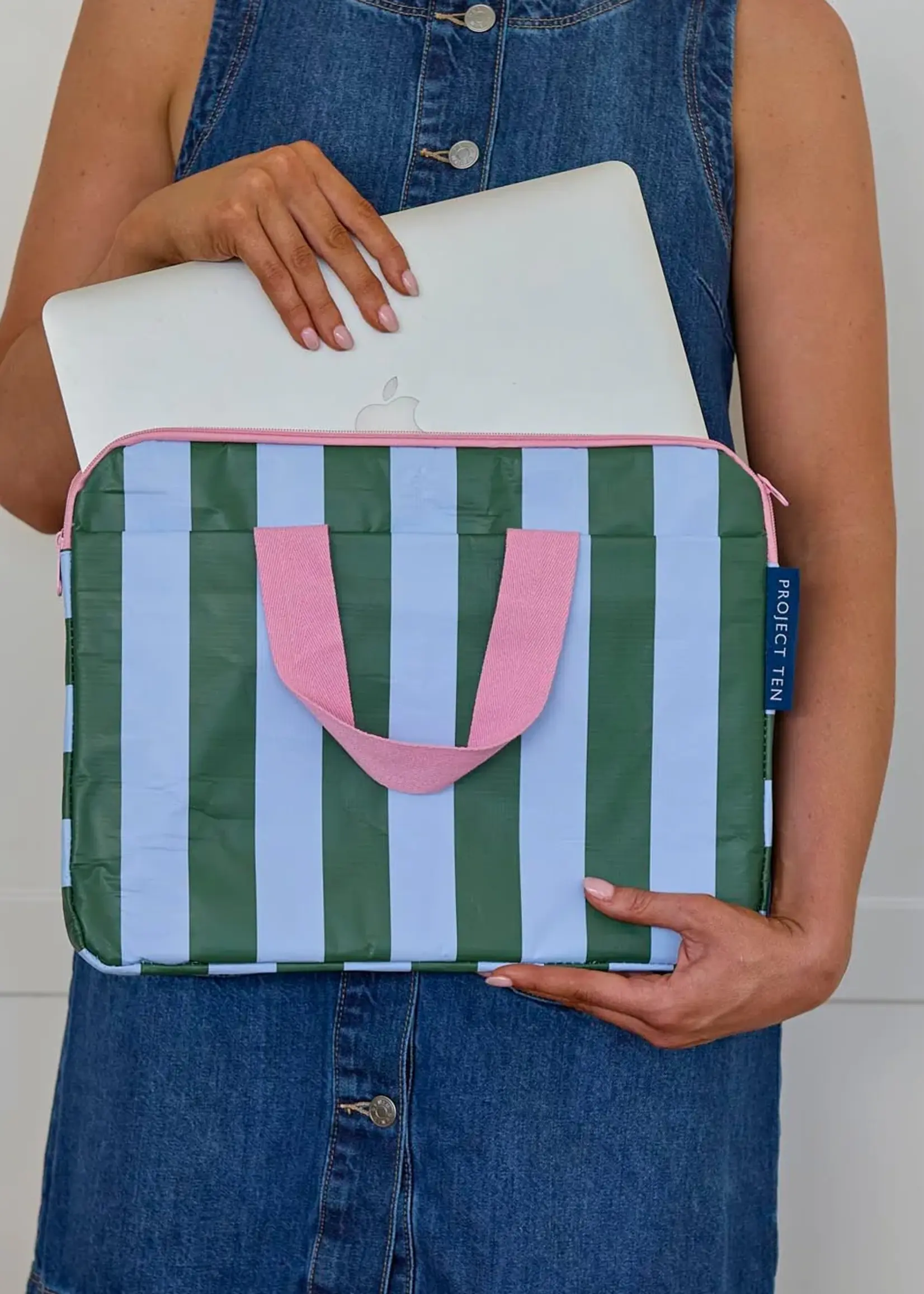 Project Ten Laptop Case - Green Blue Stripe
