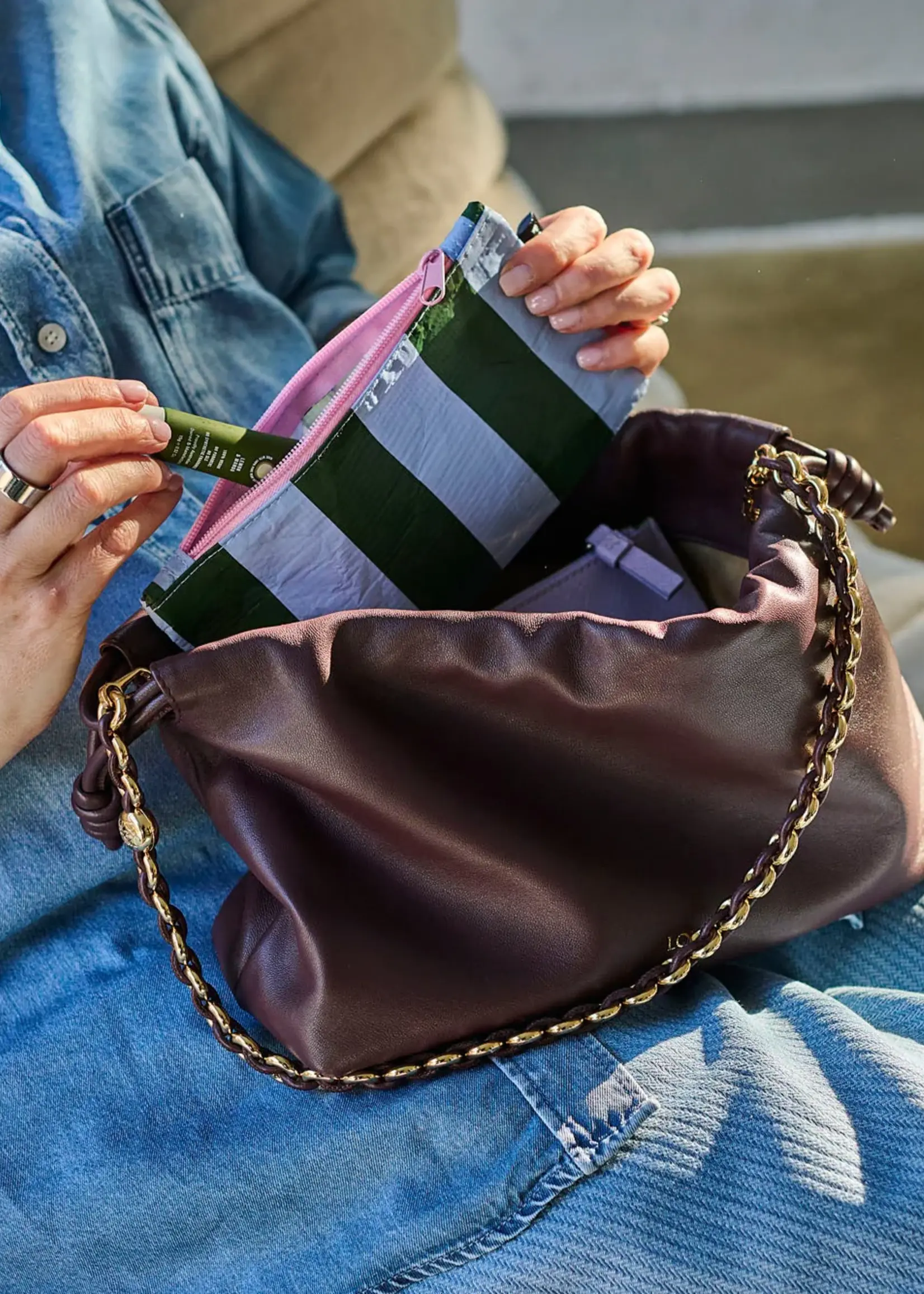 Project Ten Tiny Zip Pouch - Green Blue Stripe