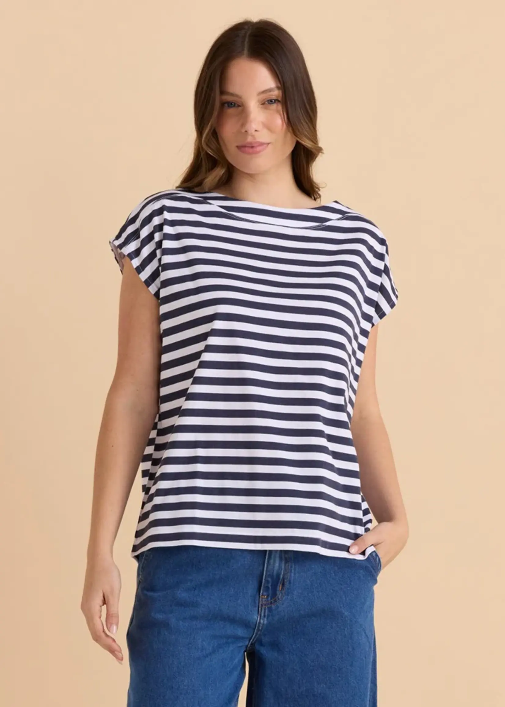 Betty Basic Beth Boatneck Tee - Navy Stripe