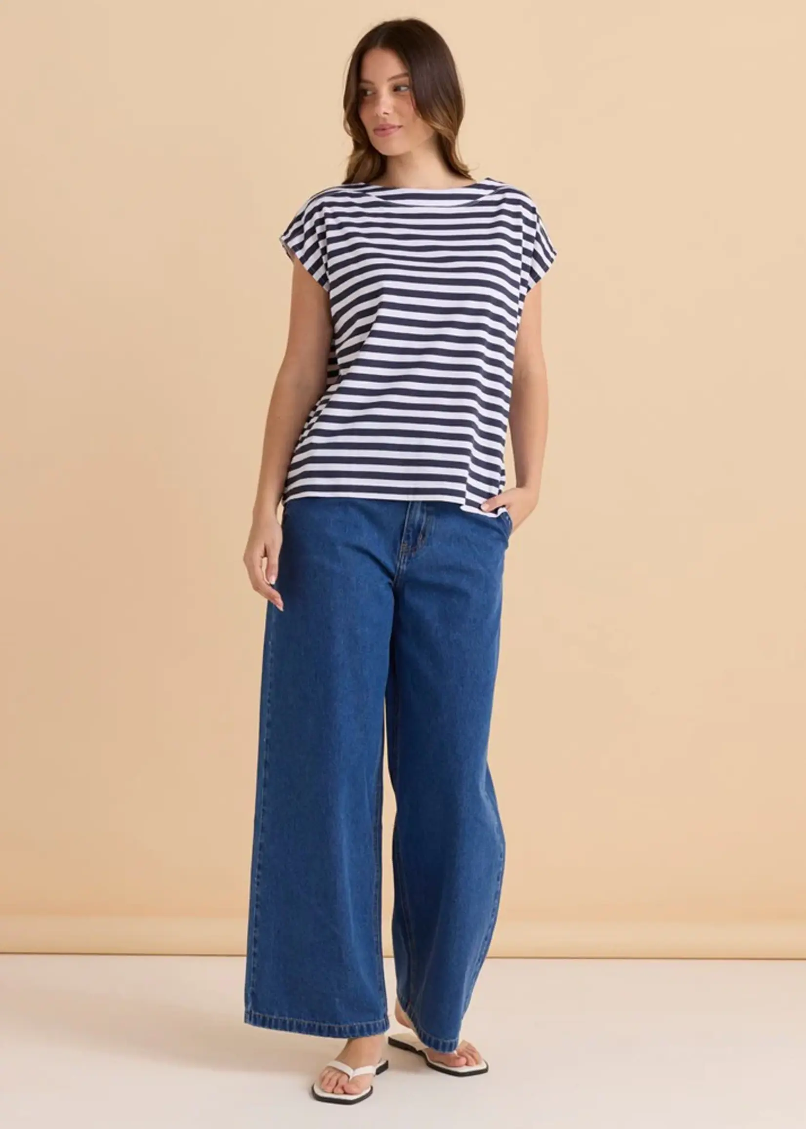 Betty Basic Beth Boatneck Tee - Navy Stripe