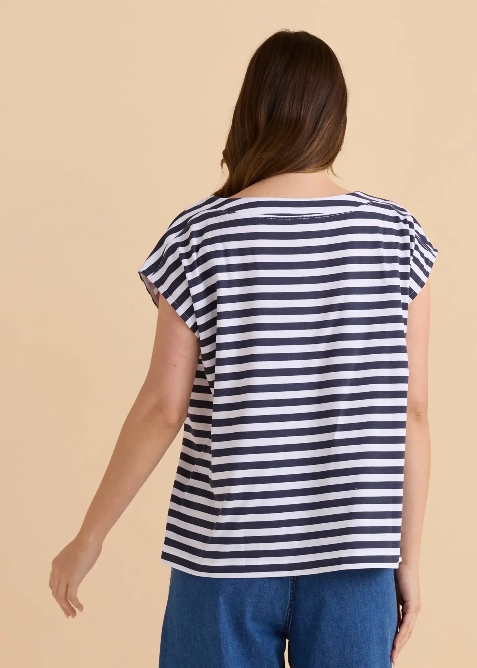 Betty Basic Beth Boatneck Tee - Navy Stripe