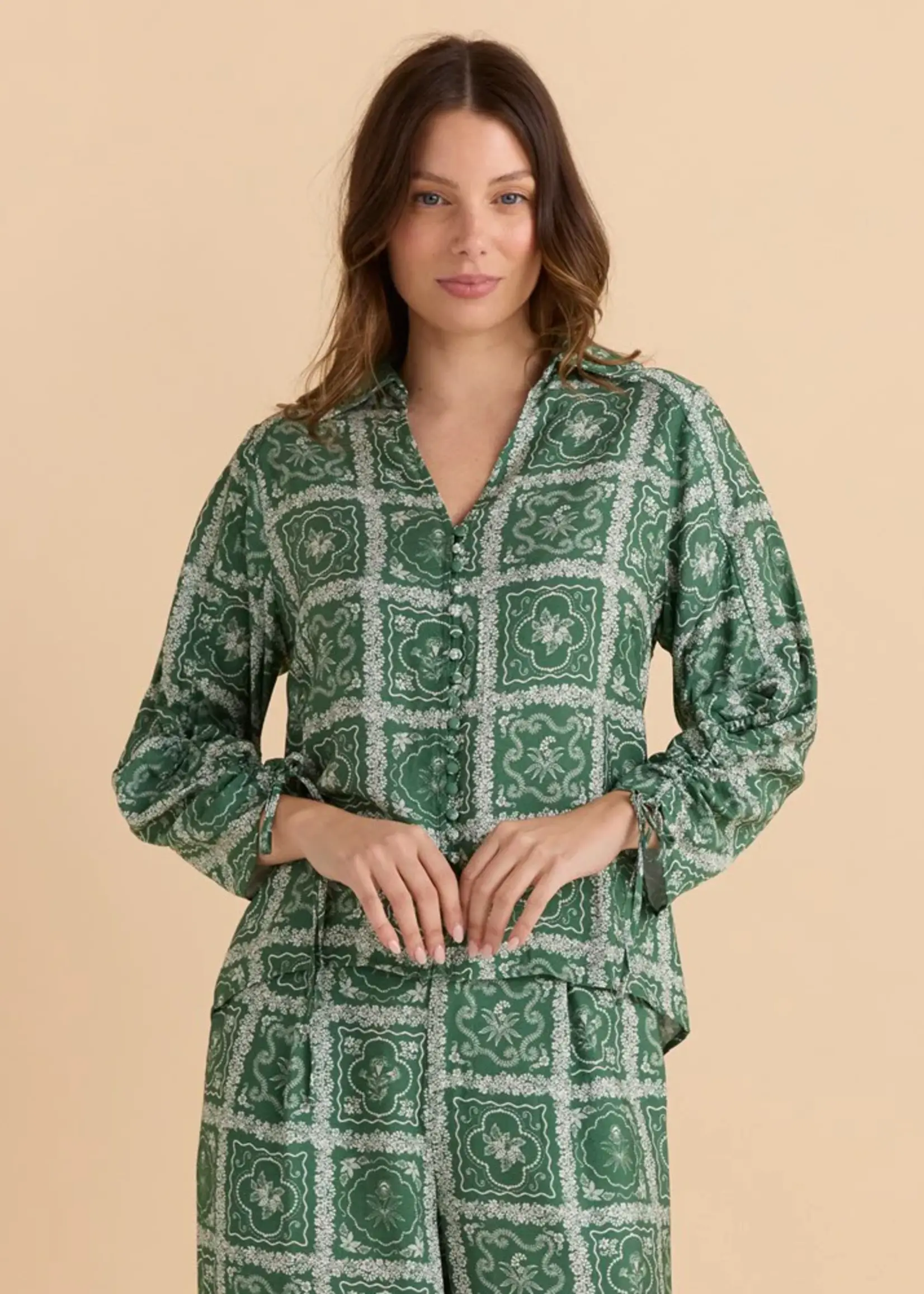 Betty Basic Belinda Blouse - Floral Tile Print Green