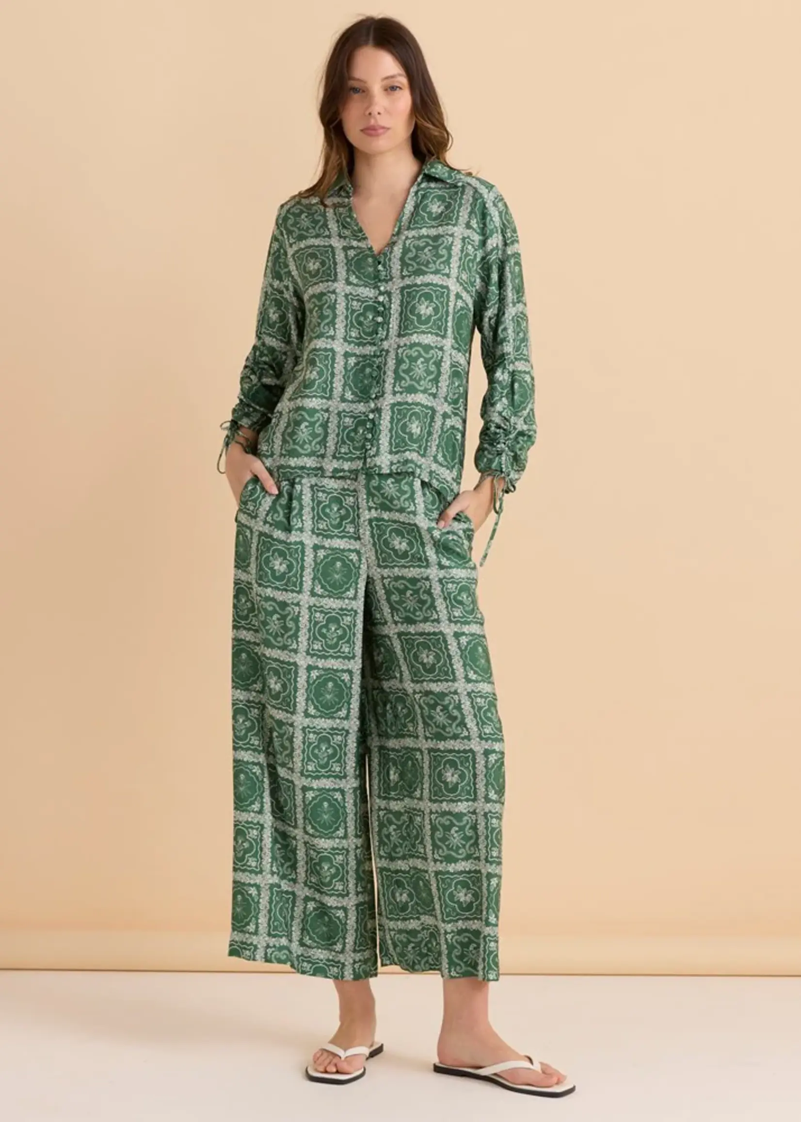 Betty Basic Belinda Blouse - Floral Tile Print Green