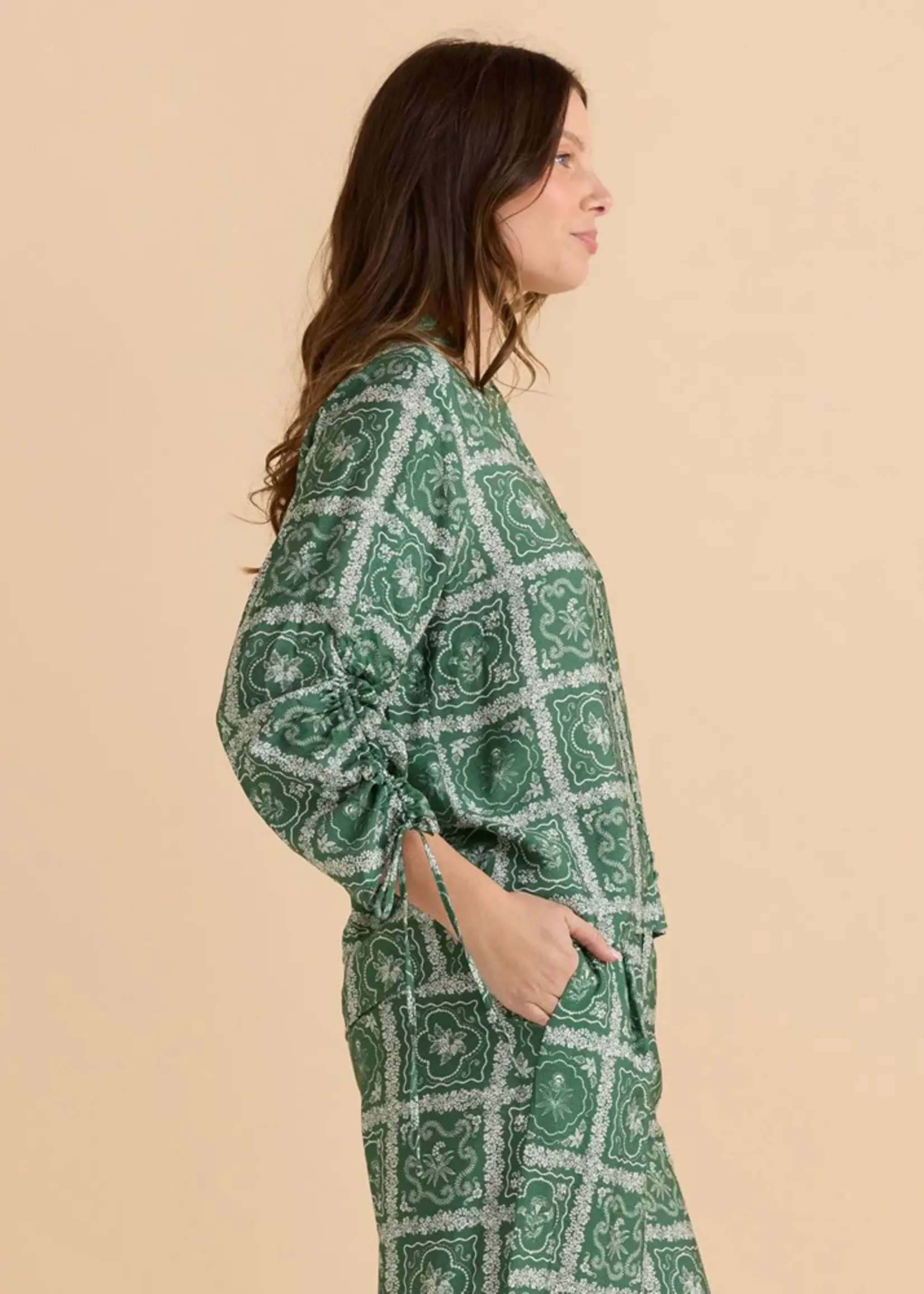 Betty Basic Belinda Blouse - Floral Tile Print Green