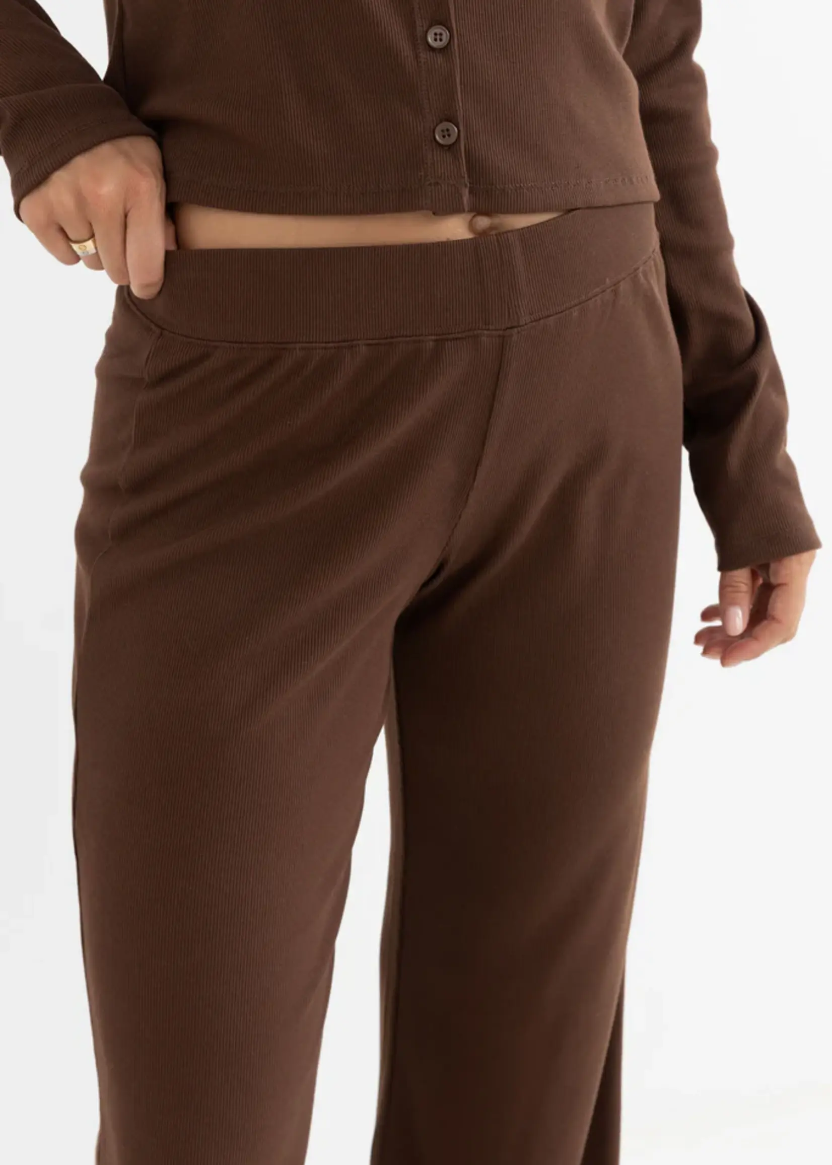 Rhythm Jessie Wide Leg Leisure Pant - Chocolate