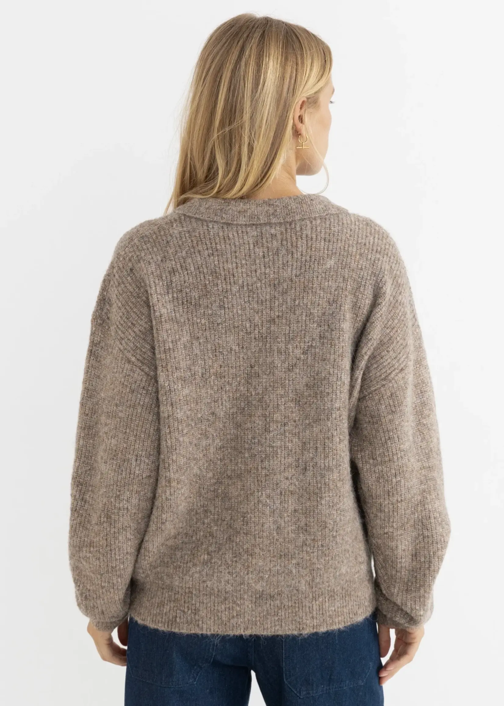 Rhythm Quinn V- Neck Collared Jumper - Oatmeal