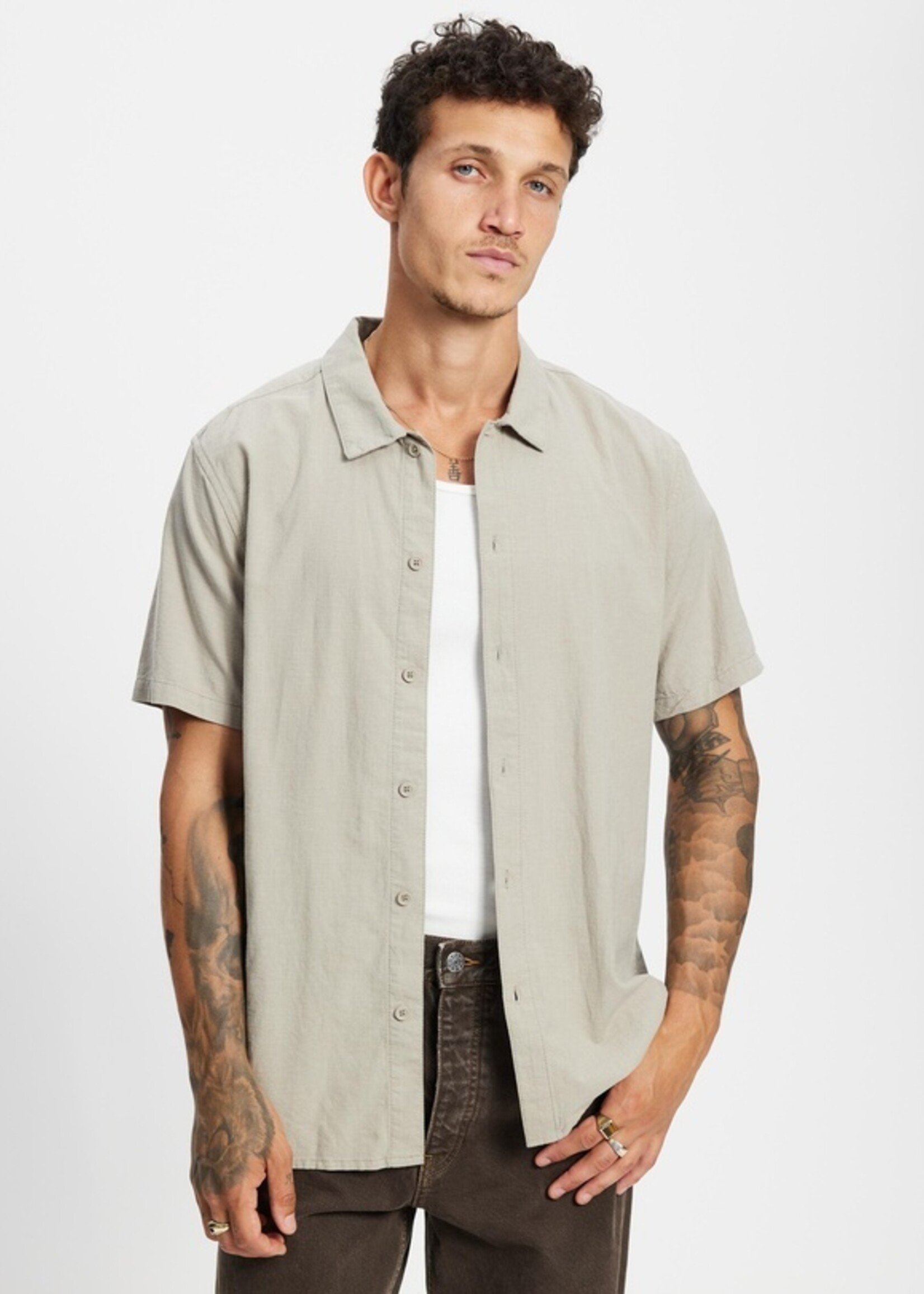 Rhythm Classic Linen SS Shirt - Stone