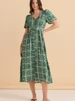 Betty Basic Dahlia Dress - Floral Tile Print Green