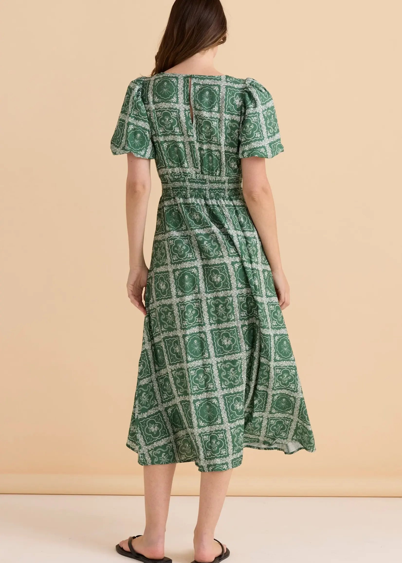 Betty Basic Dahlia Dress - Floral Tile Print Green