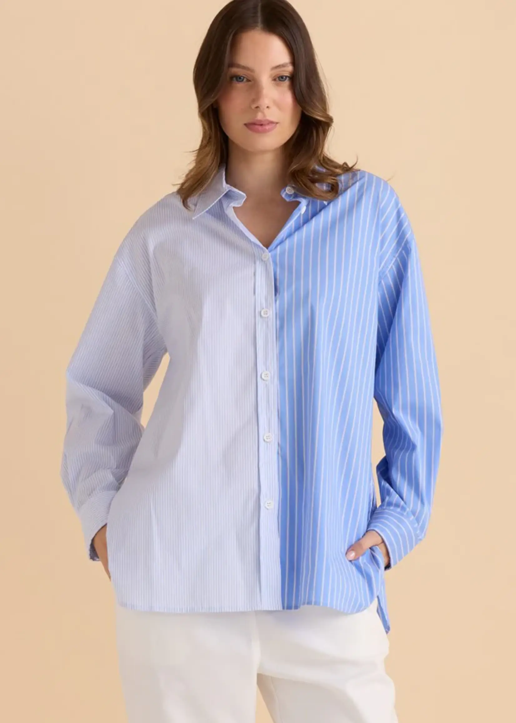 Betty Basic Stevie Shirt - Blue Stripe Contrast