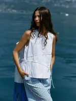 Elin Gathered Tie Top - White