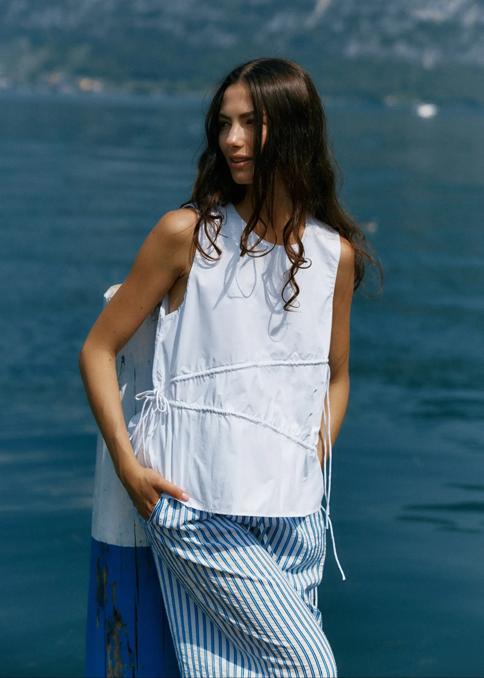 Sass Elin Gathered Tie Top - White
