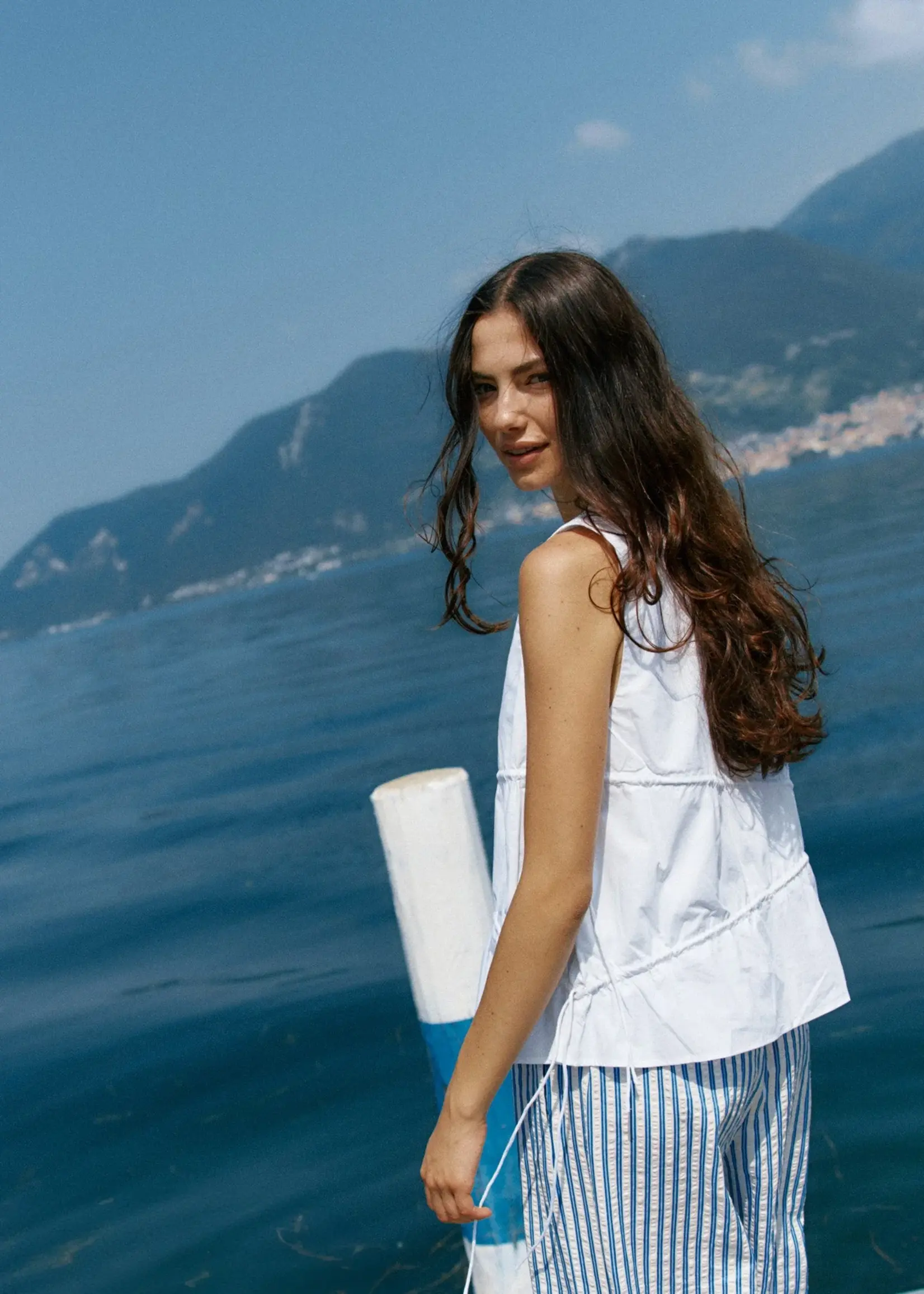 Sass Elin Gathered Tie Top - White