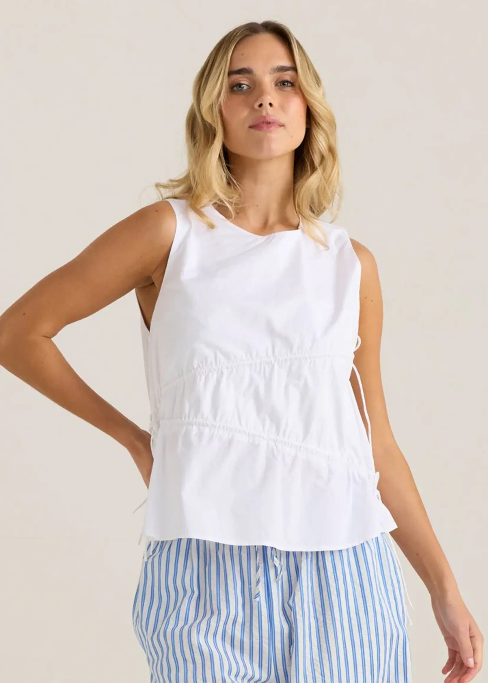 Sass Elin Gathered Tie Top - White