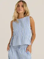 Sass Aziza Gathered Tie Top - Blue/White Stripe