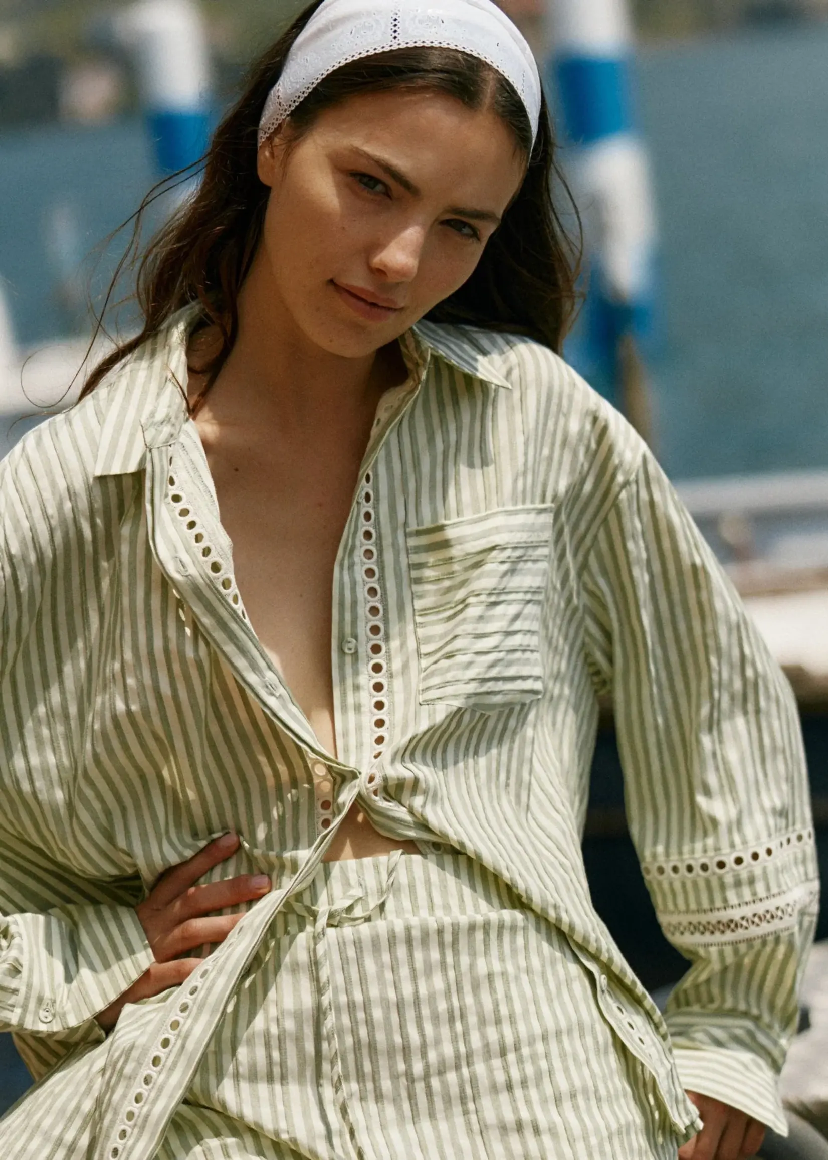 Nerida Trim Short - Olive Cream Stripe