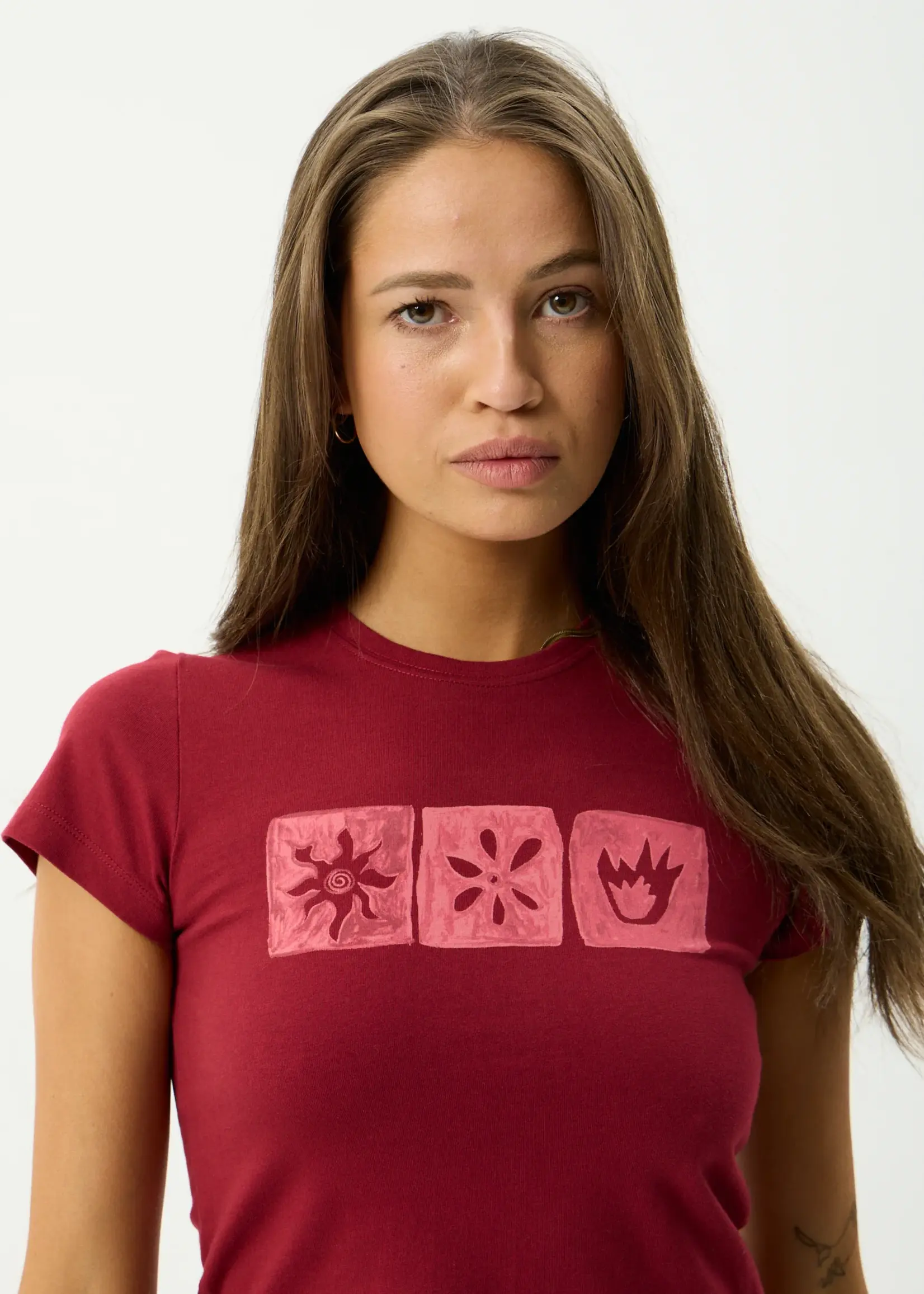 Afends Zephyr Baby Tee - Burgundy