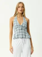 Afends Lagoon Seersucker Halter Top - Overcast Check
