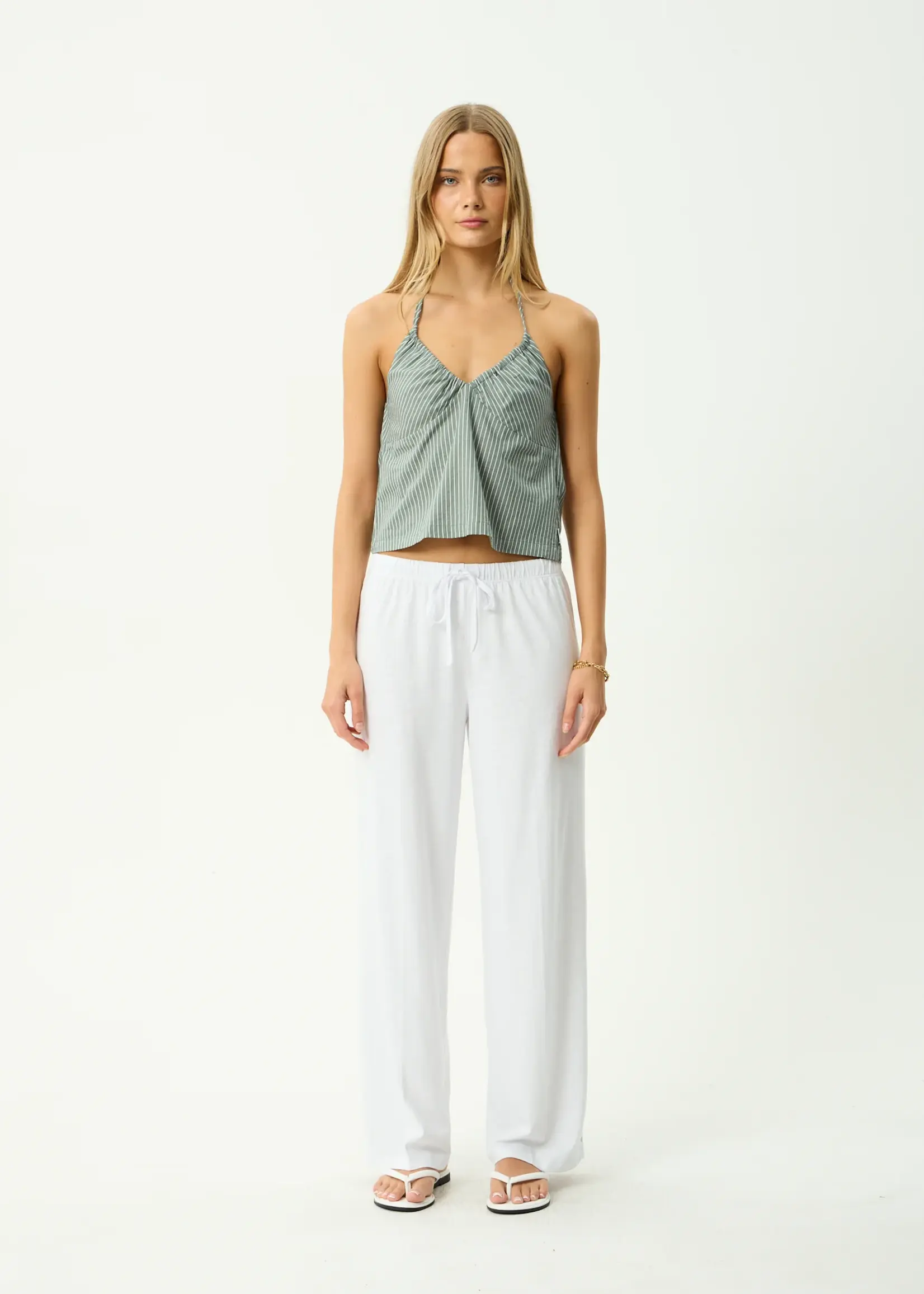 Afends Pinned Halter Top - Sycamore Stripe