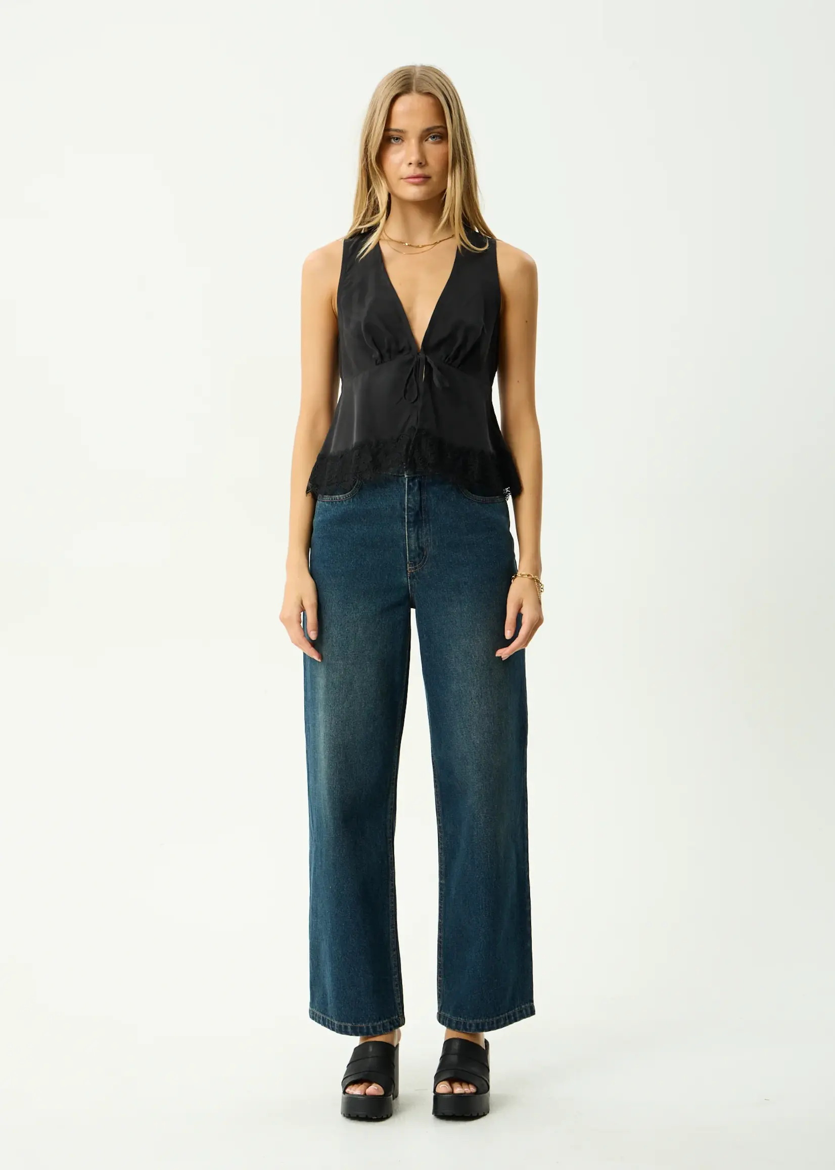 Afends Sinclair Cupro Tie Top - Black