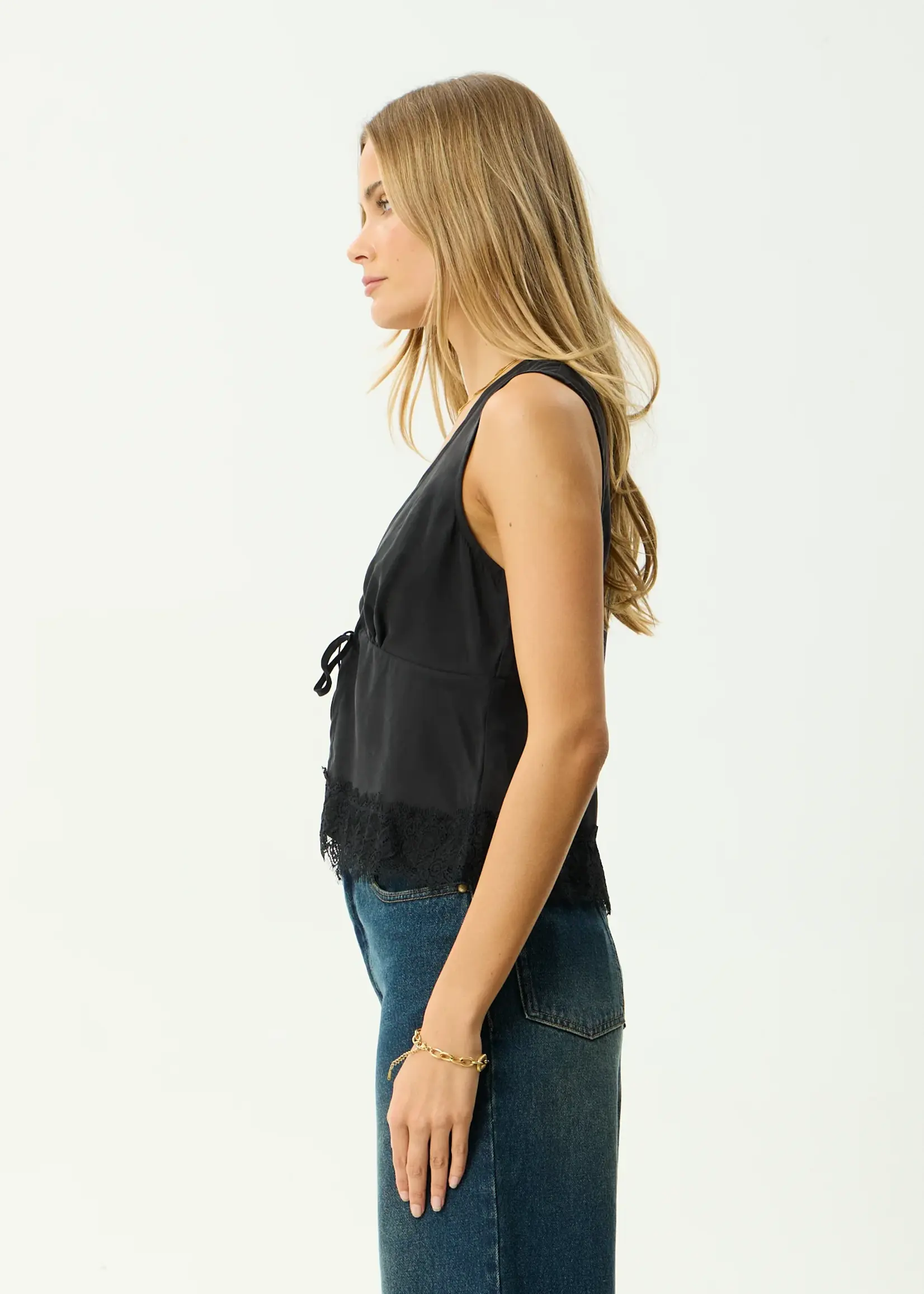 Afends Sinclair Cupro Tie Top - Black