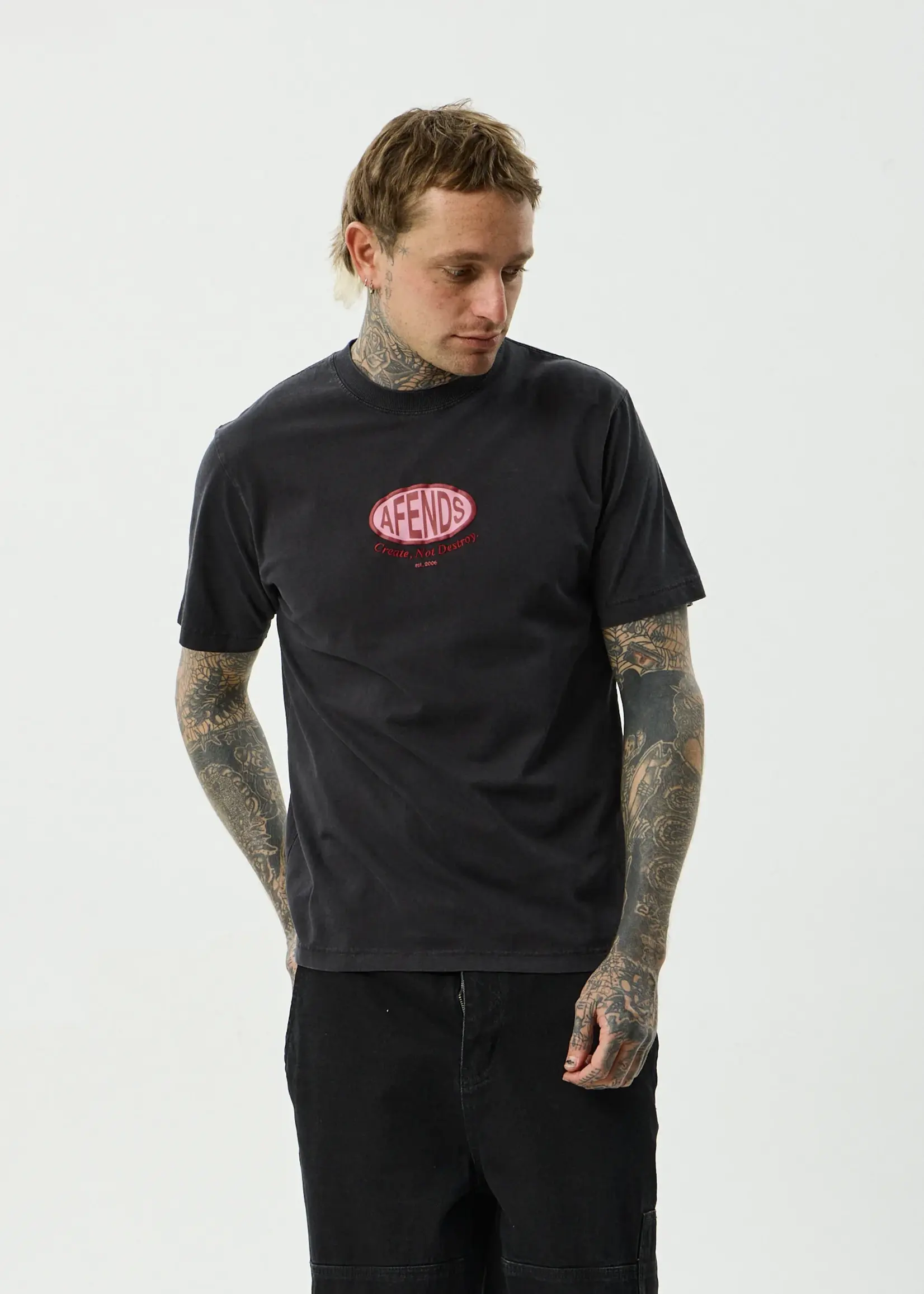 Afends Destroyed Retro Tee - Stone Black