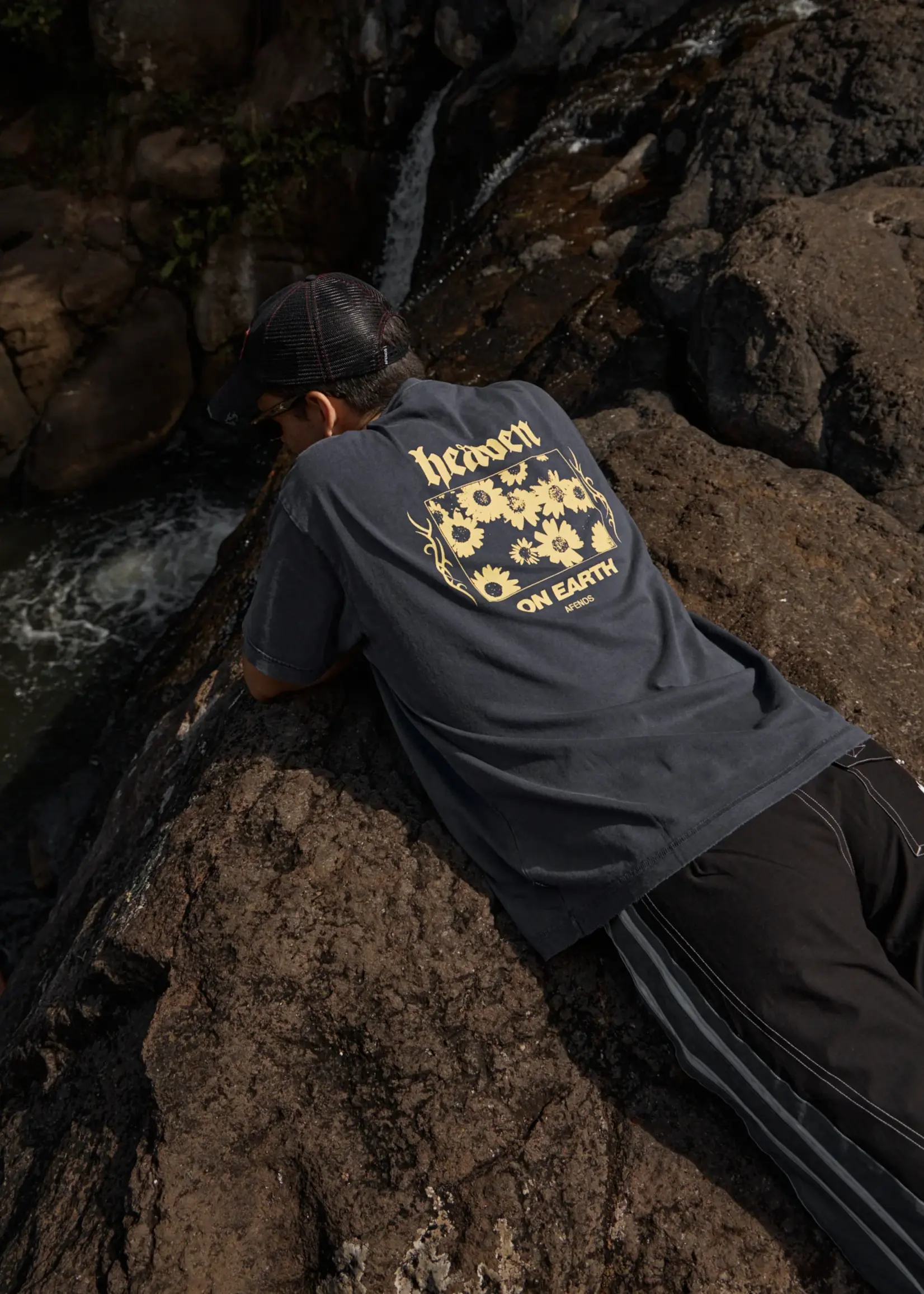 Afends Heaven Heavyweight Boxy Tee - Washed Deep Sea