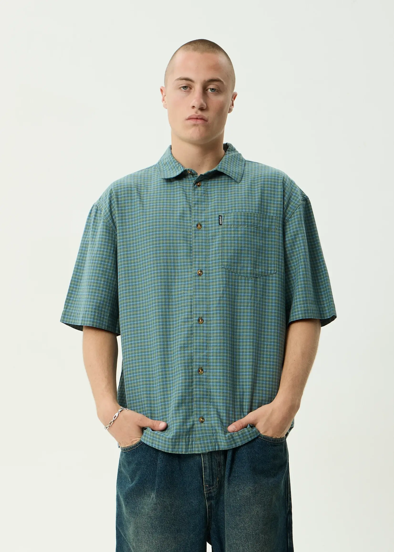 Afends Voyager Short Sleeve Shirt - Deep Olive Check